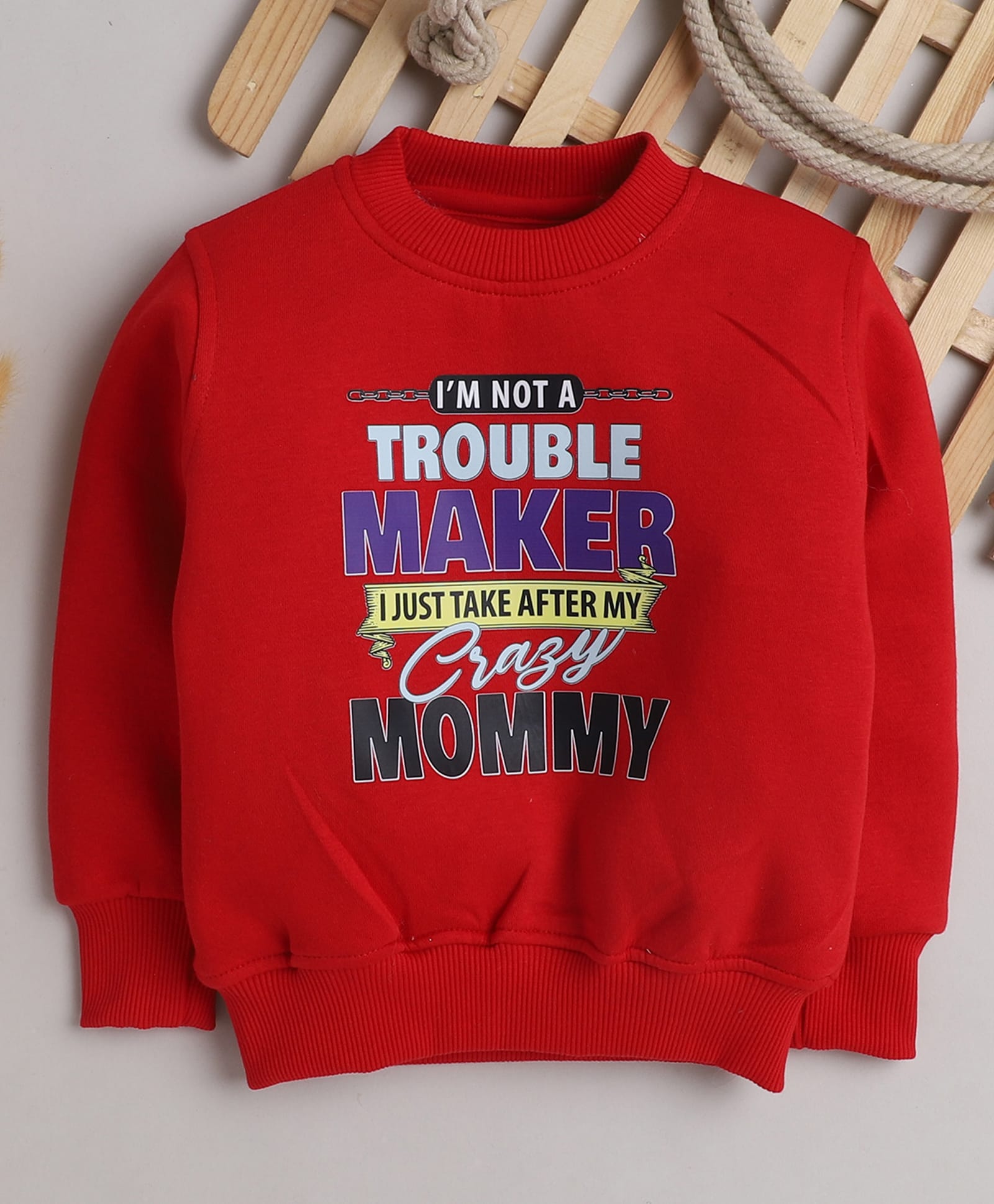 Knitting Doodles Fleece Woven Full Sleeves Typography Printed Light Winter Sweatshirt - Red-picture-9