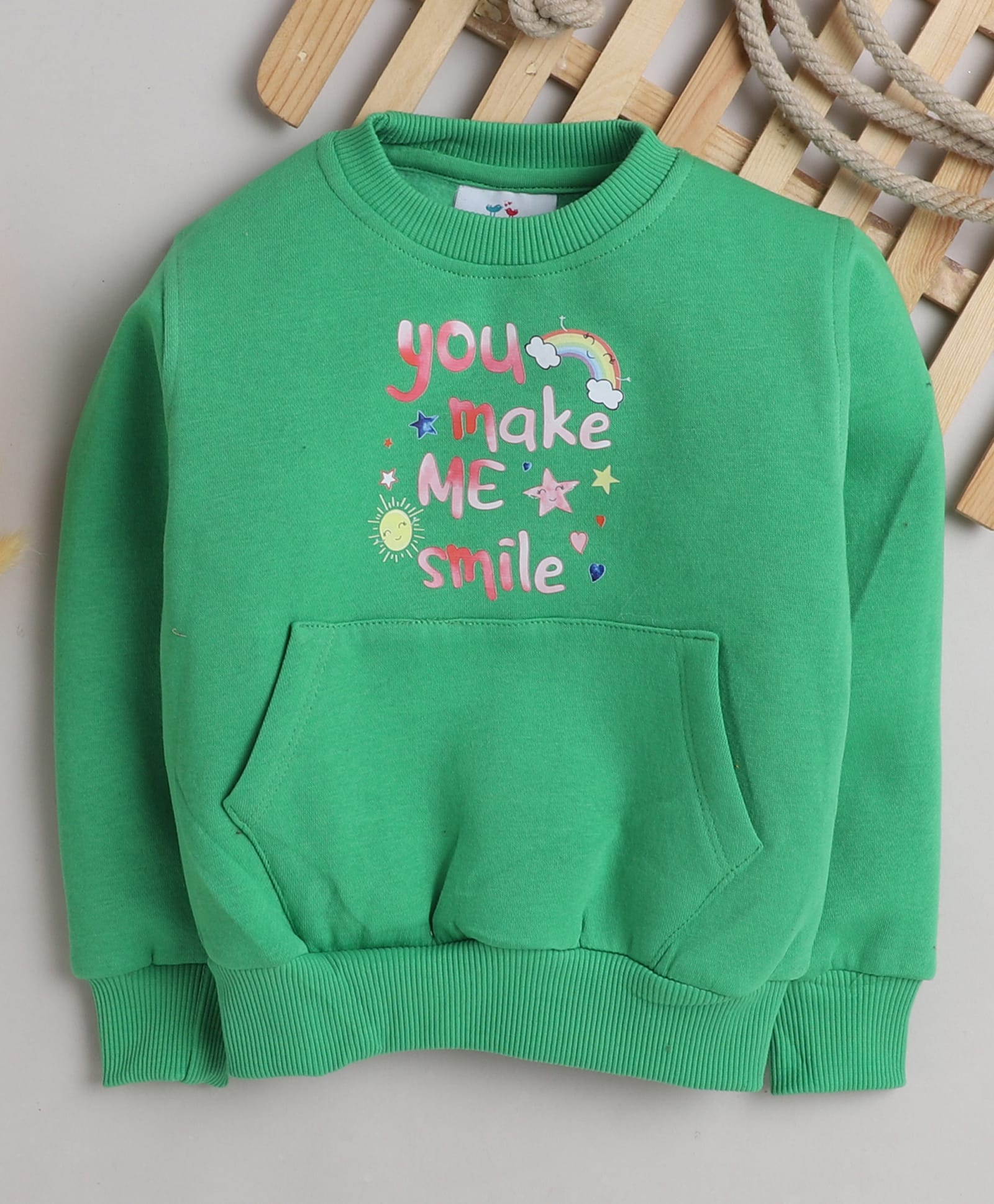 Knitting Doodles Fleece Woven Full Sleeves You Make Me Smile Text Printed Light Winter Sweatshirt - Green-picture-21