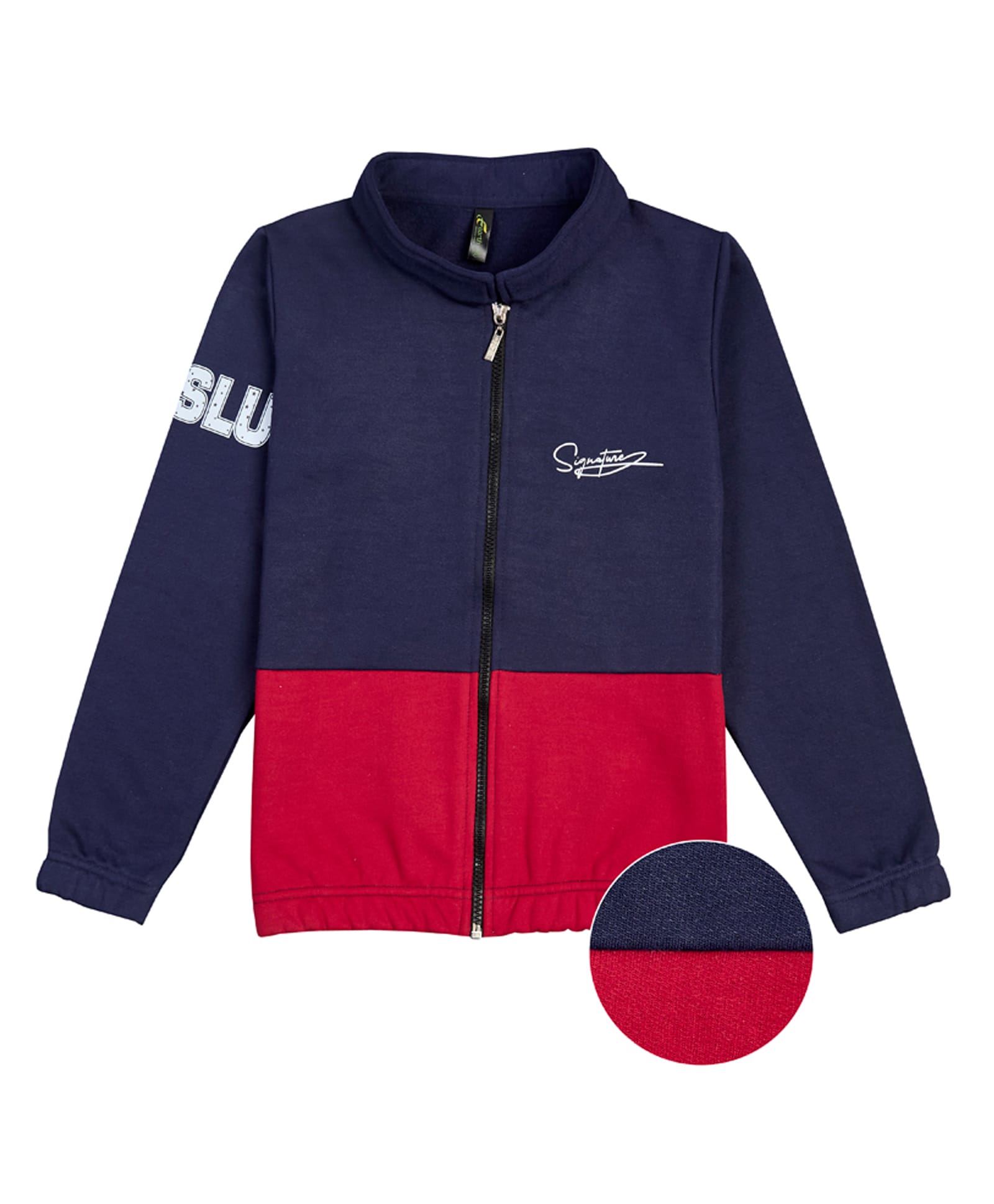 Earth Conscious Fleece Knit Full Sleeves Colour Blocked Typography Back Printed Zipper Winter Jacket - Navy Blue & Red-image-41