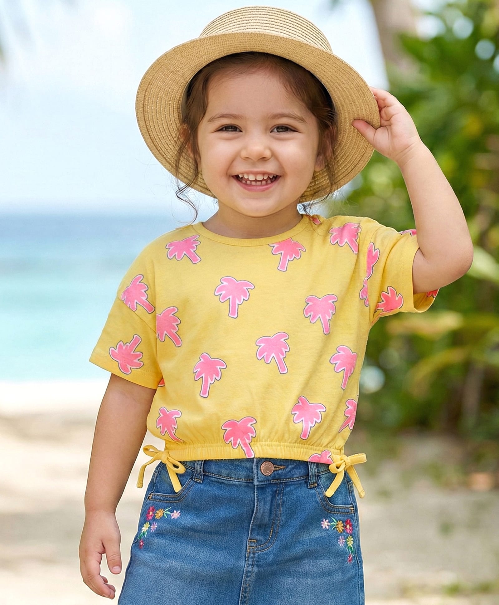 Babyhug Cotton Knit Half Sleeves Top With Tree Print - Yellow-image-16