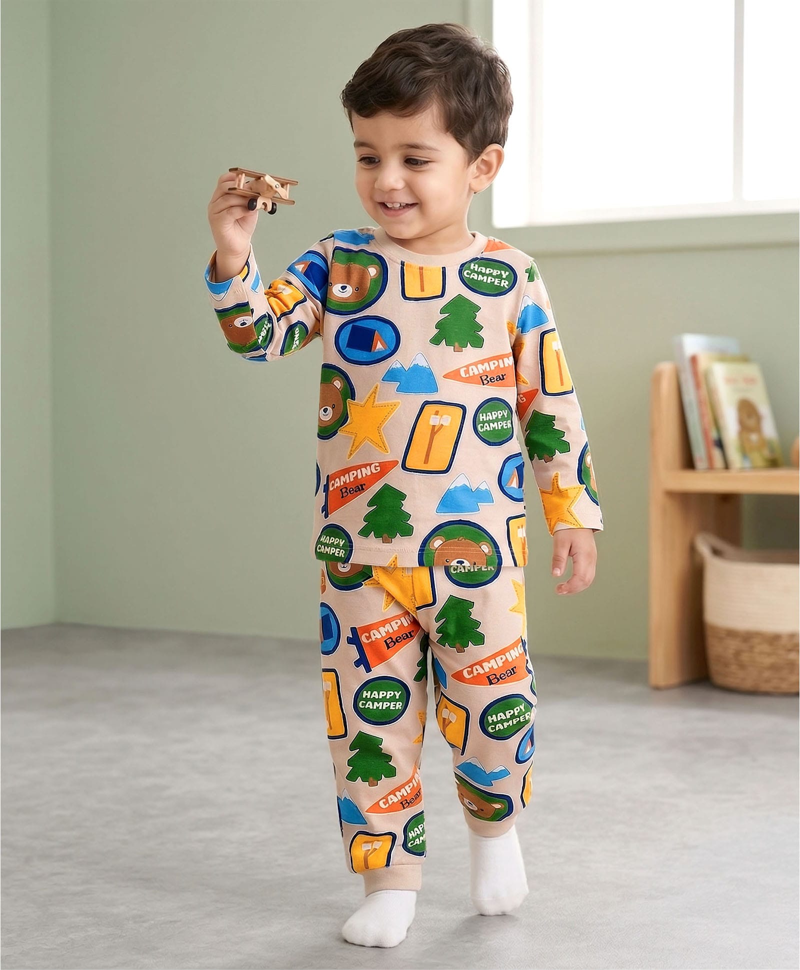 Babyhug Cotton Knit Full Sleeves Printed Co-ord Night Suit - Grey-image-41