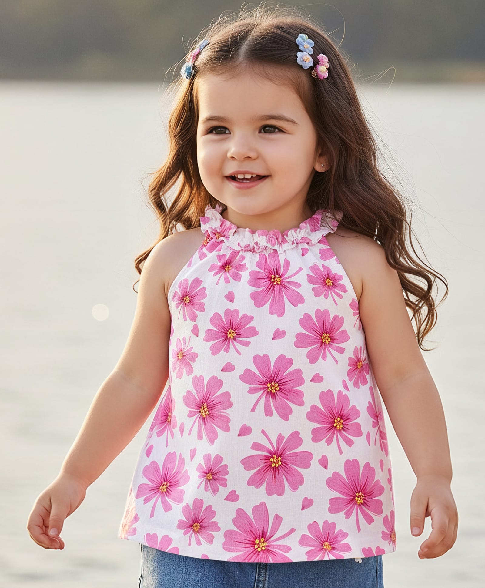 Babyhug Cotton Knit Sleeveless Top With Floral Print - White-image-49
