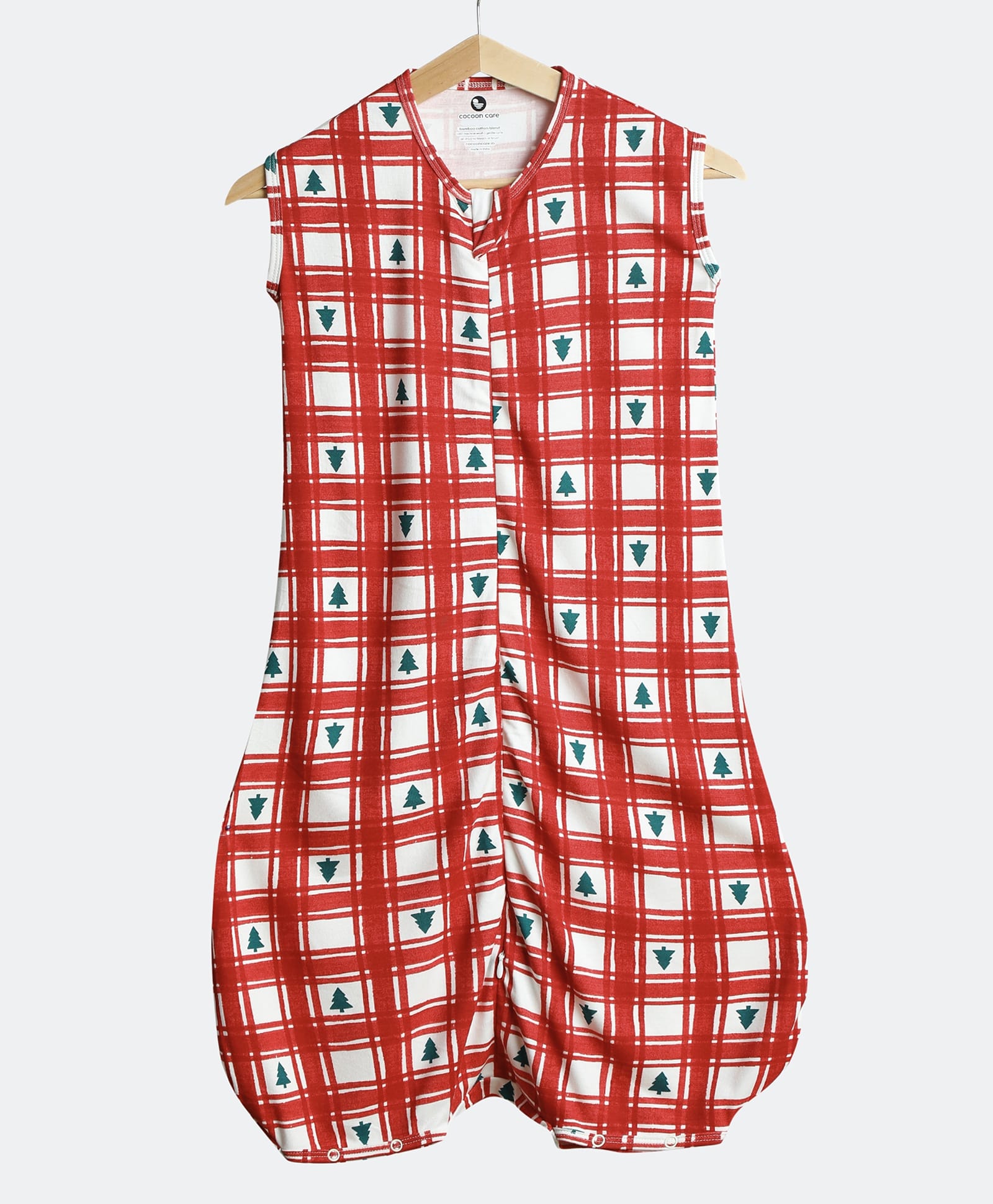 Cocoon Care Bamboo Muslin Knit Redchecks Printed Baby Sleep Sack, Quilted Layer Sleeping Bag, wearable blanket - Red-picture-15