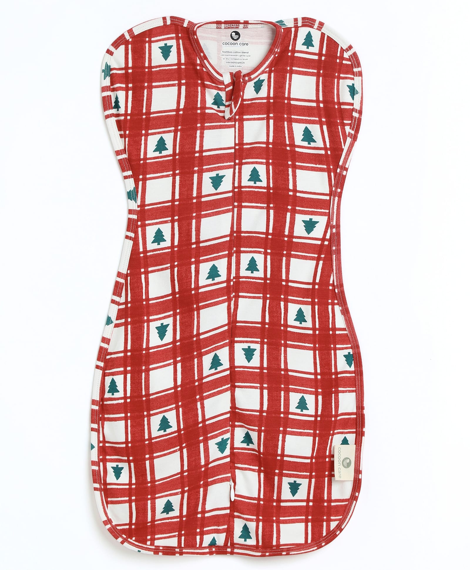 Cocoon Care Bamboo Cotton Knit Arms Up Swaddle Sleeping Pod Baby Nest With Redchecks Print - Red-picture-20