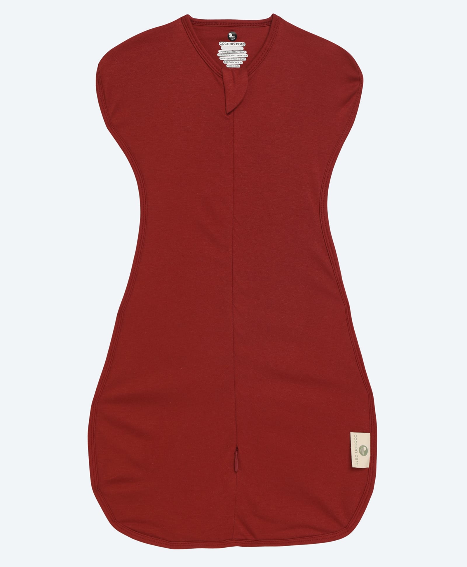 Cocoon Care Bamboo Cotton Knit Arms Up Swaddle Sleeping Pod Baby Nest With Brickred Print - Red-picture-5