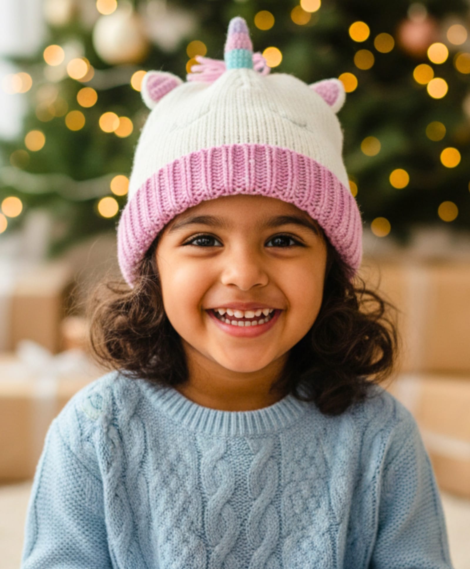 Yellow Bee Wool Knit Unicorn Designed Beanie Cap - Pink & White - Circumference 40 Cms-image-49