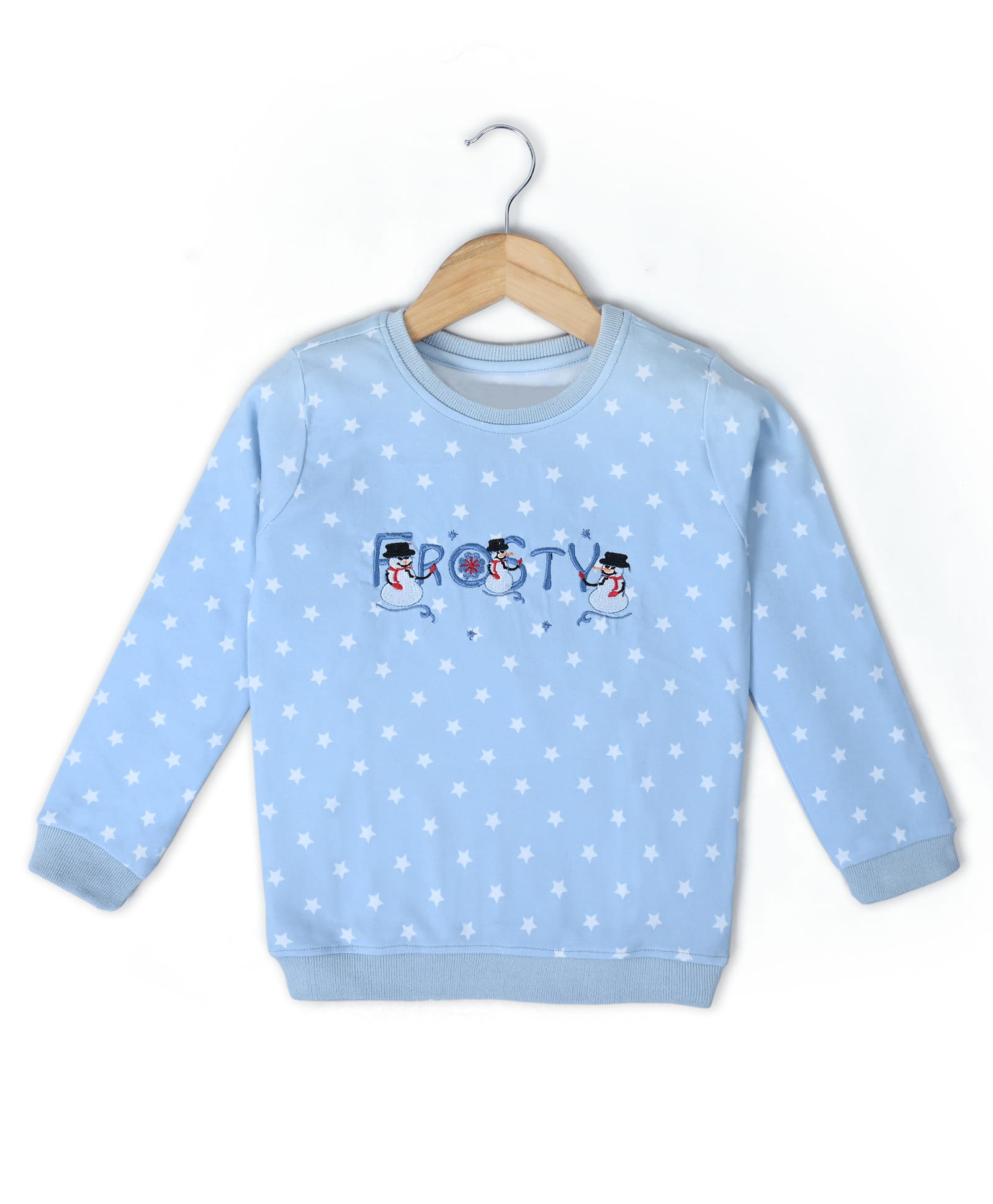 Nino Togs Cotton Knit Full Sleeves Frosty Text Embroidered Stars Printed Light Winter Sweatshirt - Blue-image-48