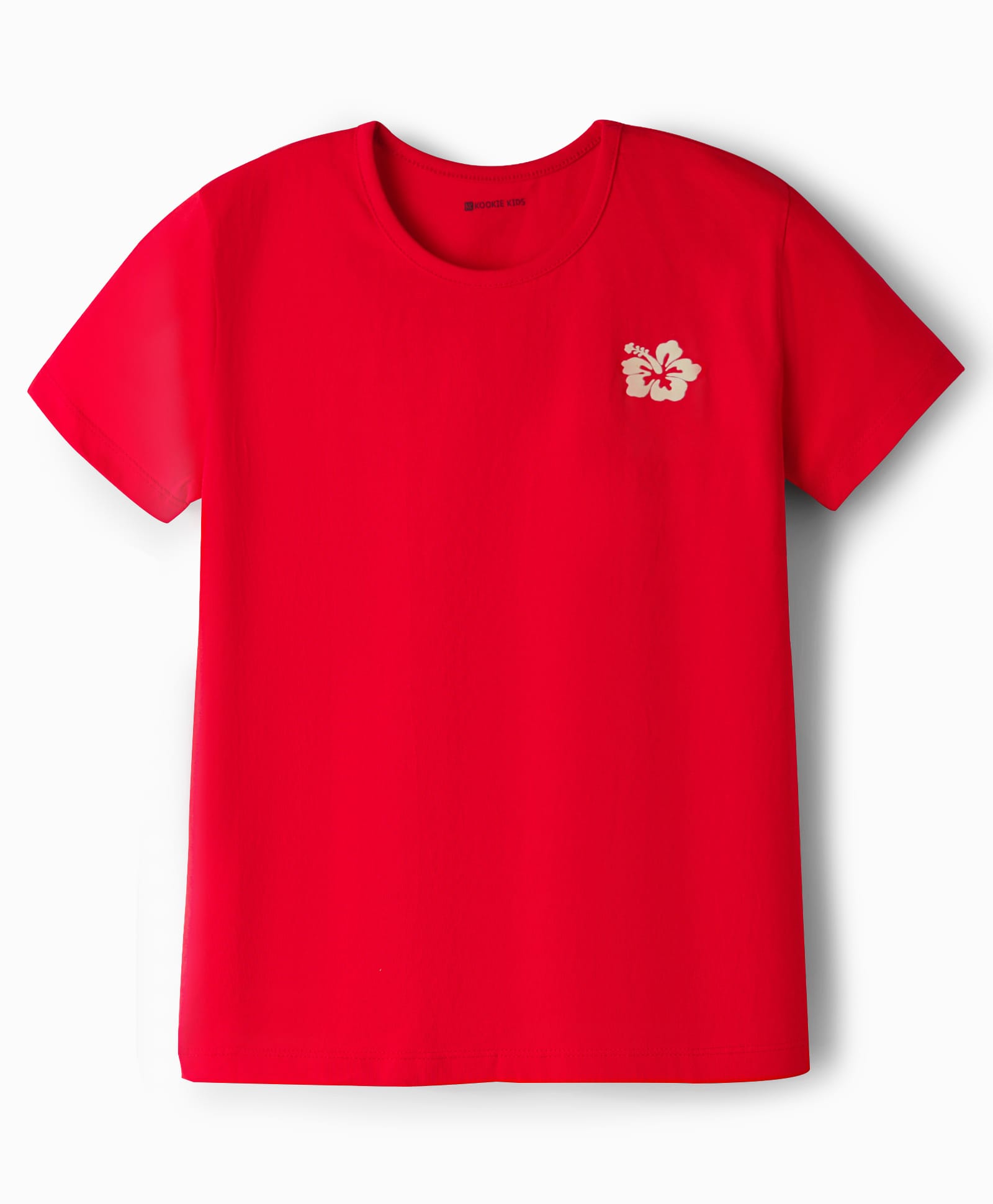Kookie Kids Single Jersey Knit Half Sleeves T-Shirt With Floral Print - Red