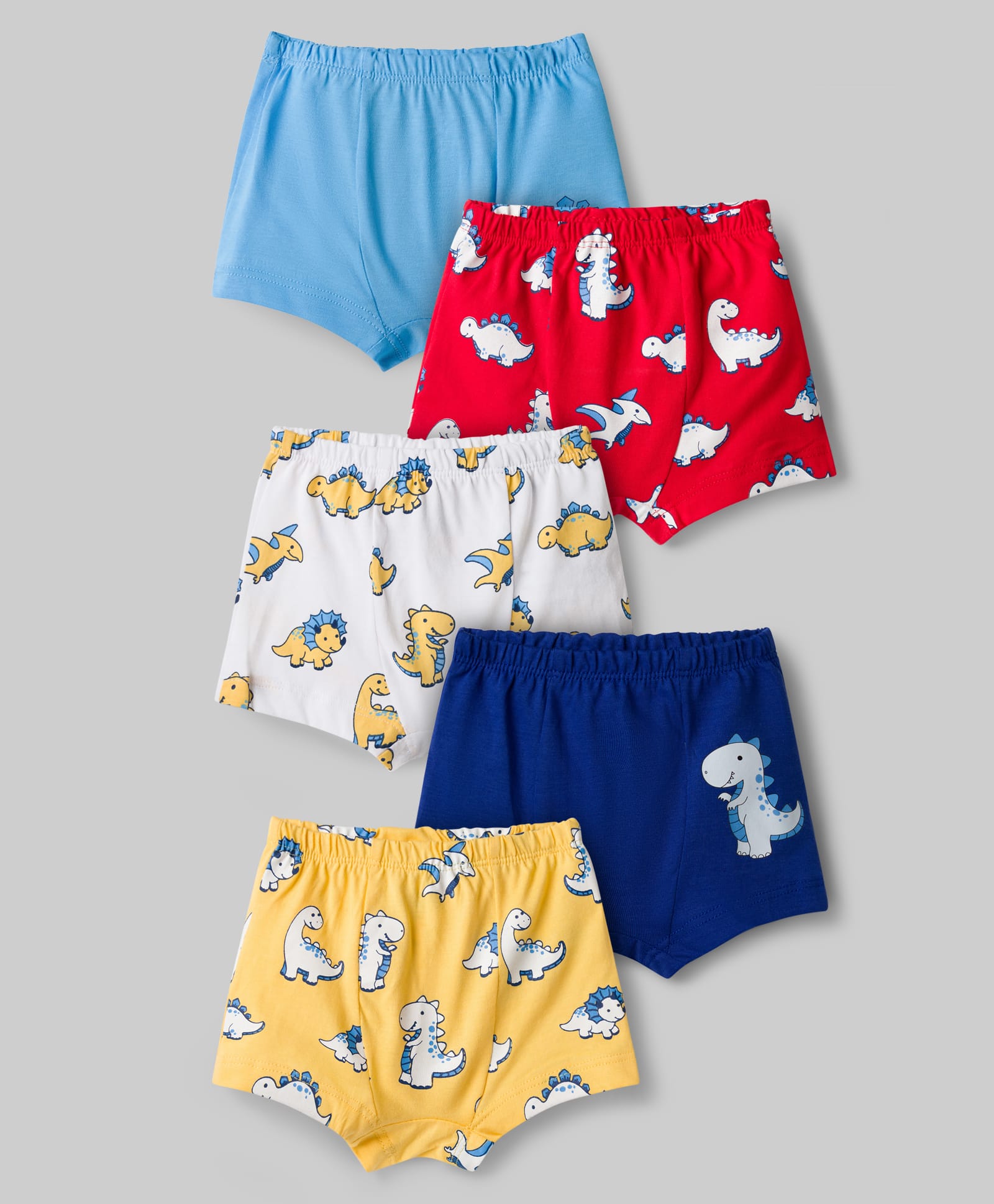 Doodle Poodle 100% Cotton Knit Dino Printed Trunks Pack of 5 - Red Blue & White-image-33