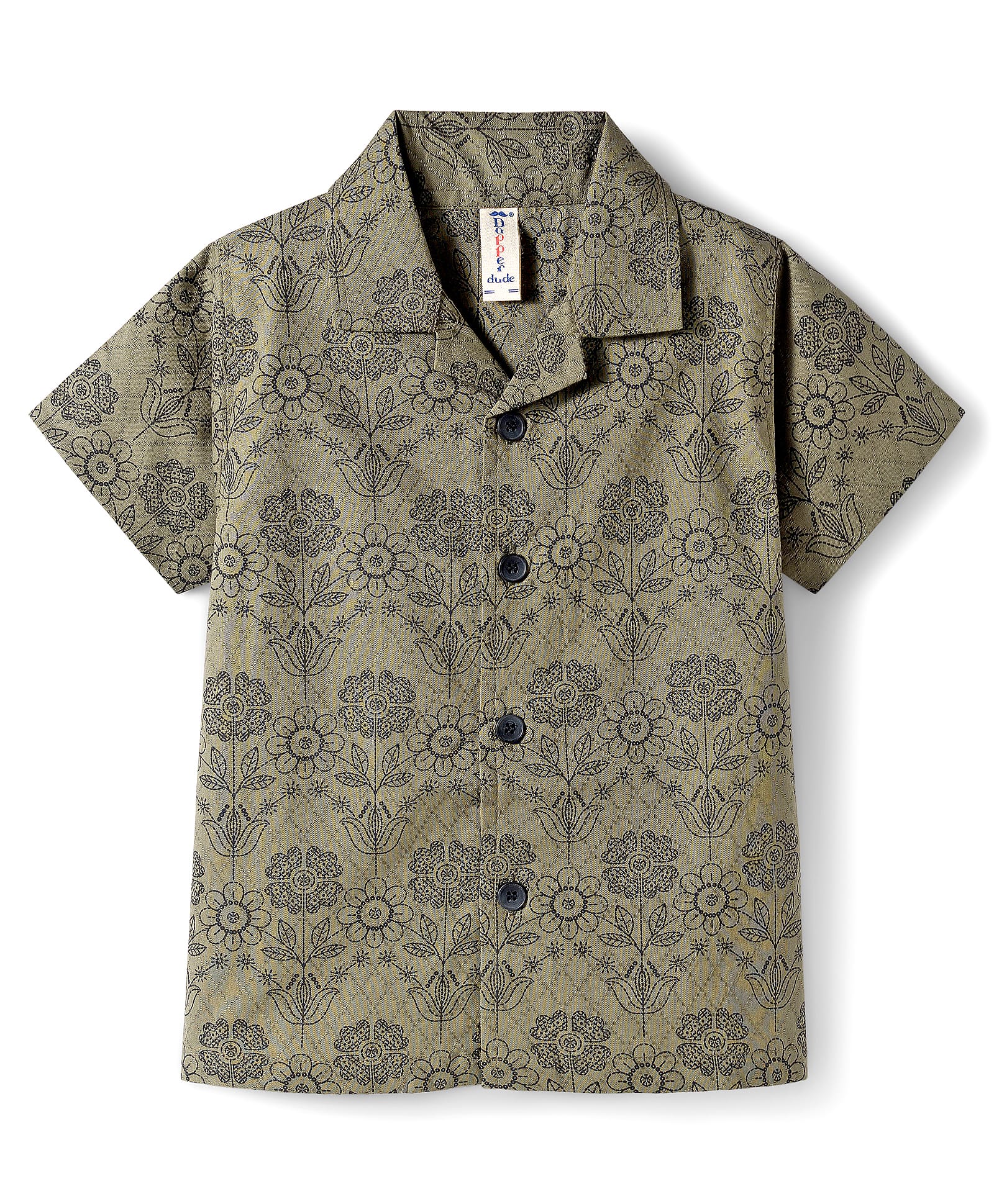 Dapper Dudes Half Sleeves Floral Printed & Threadwork Detailed Shirt - Dark Green-picture-14