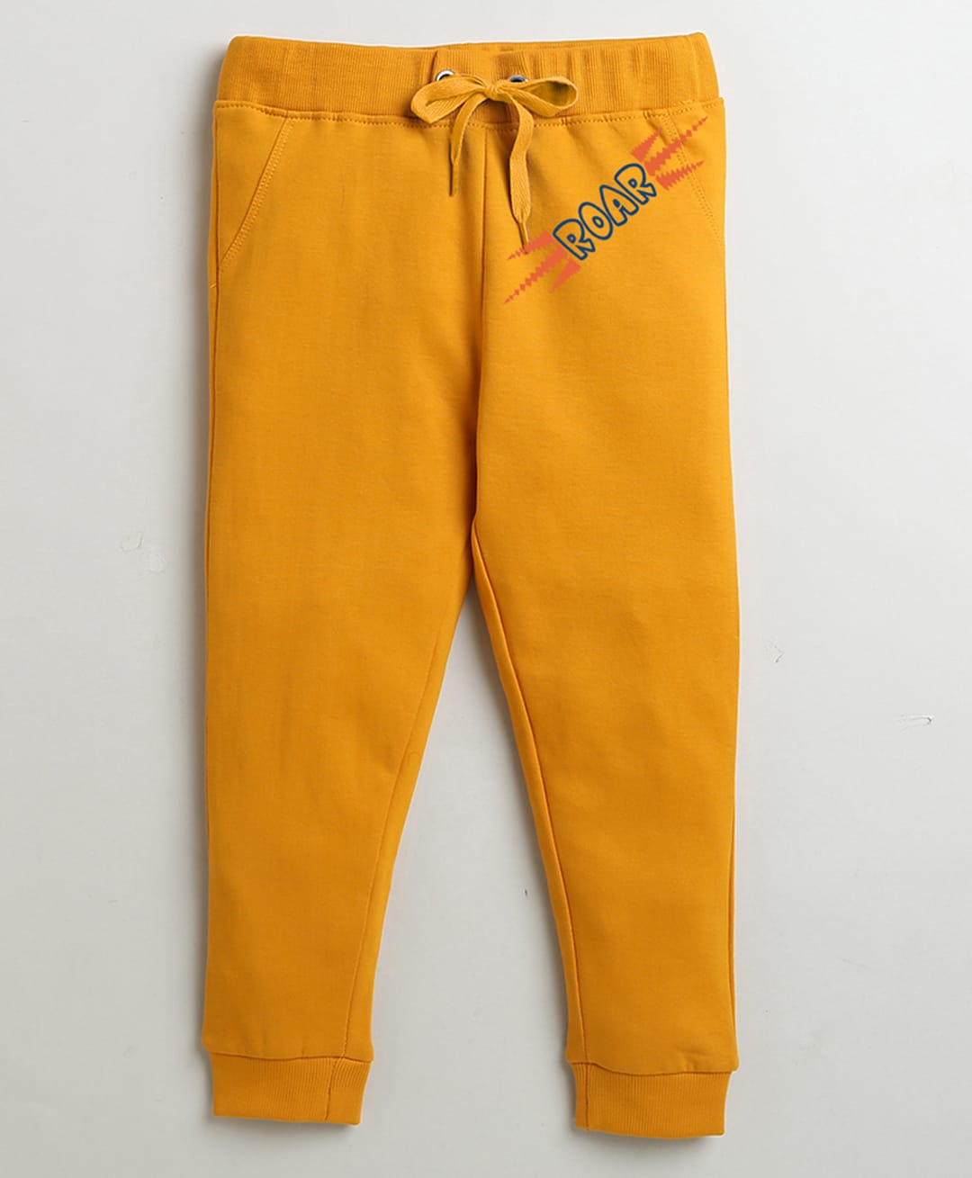 Etched Design 100% Cotton Knit Roar Text Printed Joggers - Mustard-picture-20