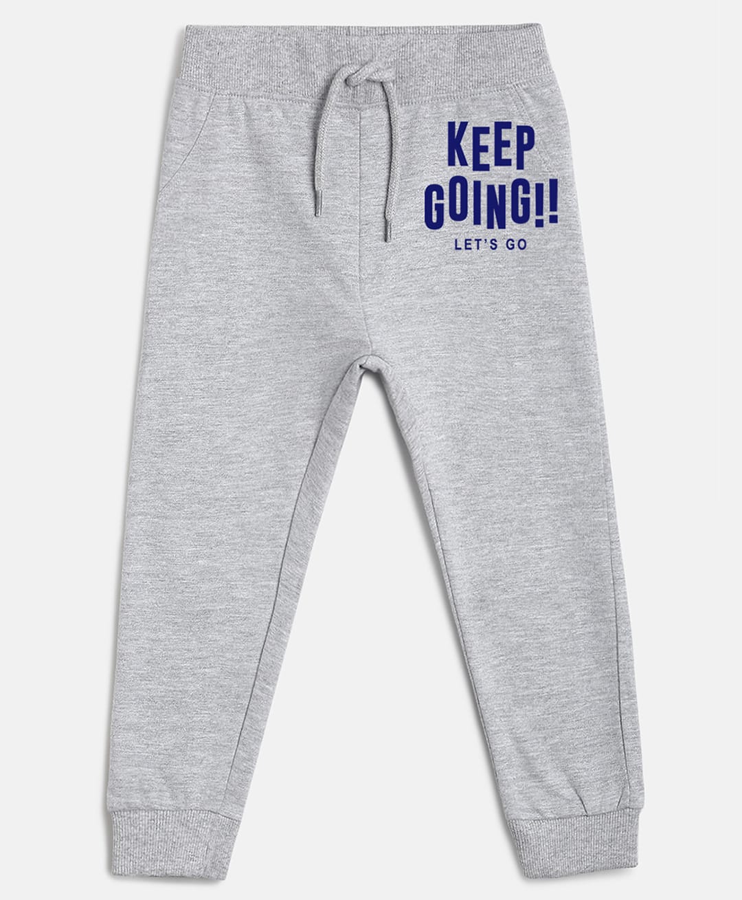 Etched Design 100% Cotton Knit Keep Going Text Printed Joggers - Grey-picture-10