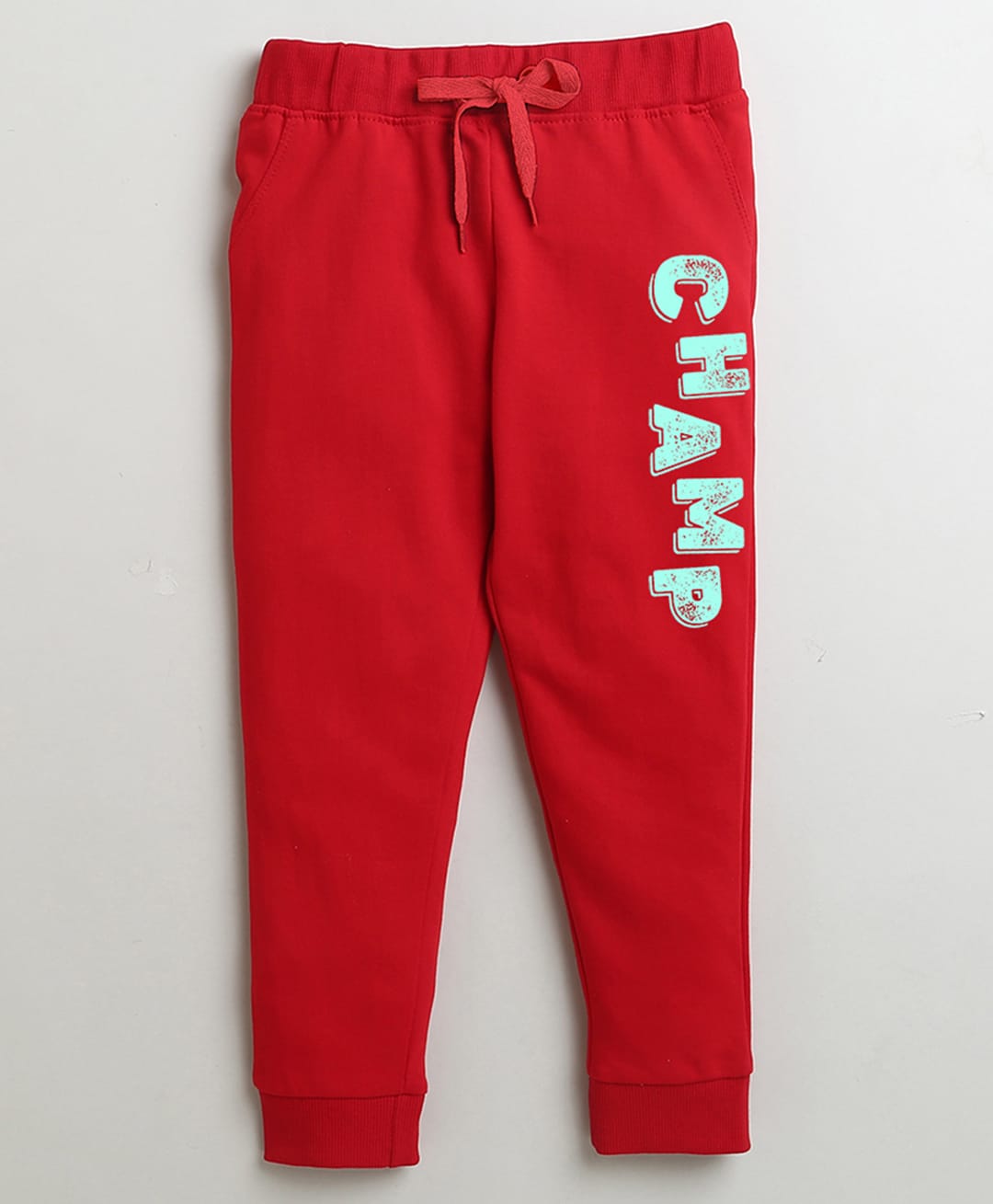 Etched Design 100% Cotton Knit Champ Text Printed Joggers - Red-picture-28