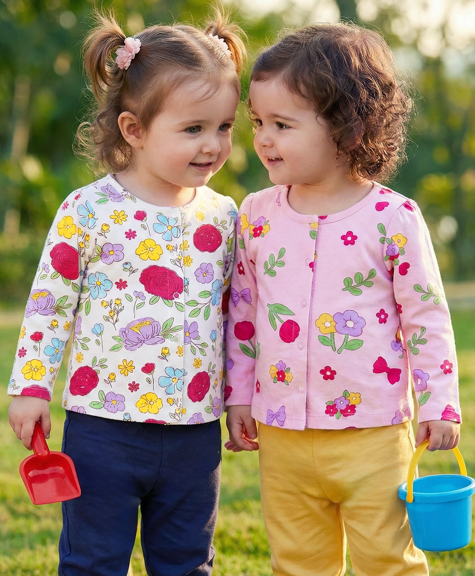 Babyoye 100% Cotton Interlock Knit Full Sleeves Jhablas With Floral Print Pack Of 2 - Pink & White-picture-18