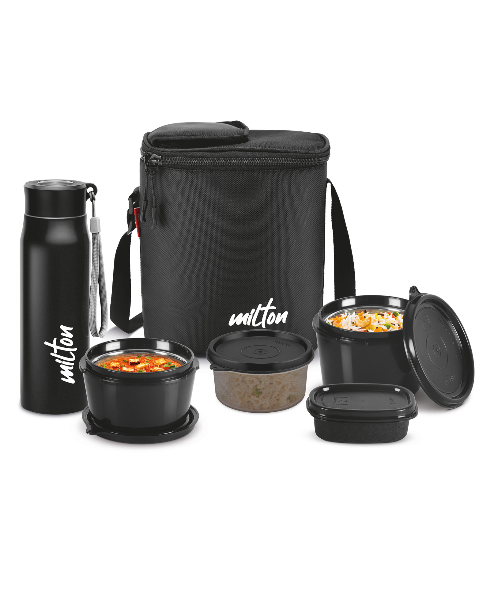 Milton Max Meal Leak & Odour Proof Tiffin with Insulated Fabric Bag - Black