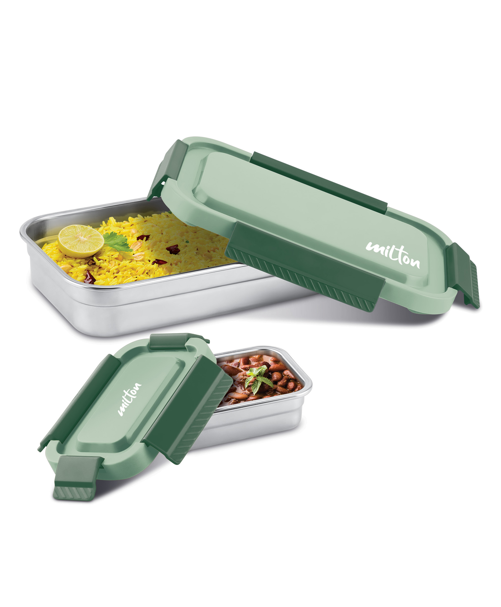 Milton Metro Meal Jr Stainless Steel Tiffin with Food Grade BPA Free Odour Free & Refrigerator Safe Pack of 2 Green - 1100 ml-picture-15