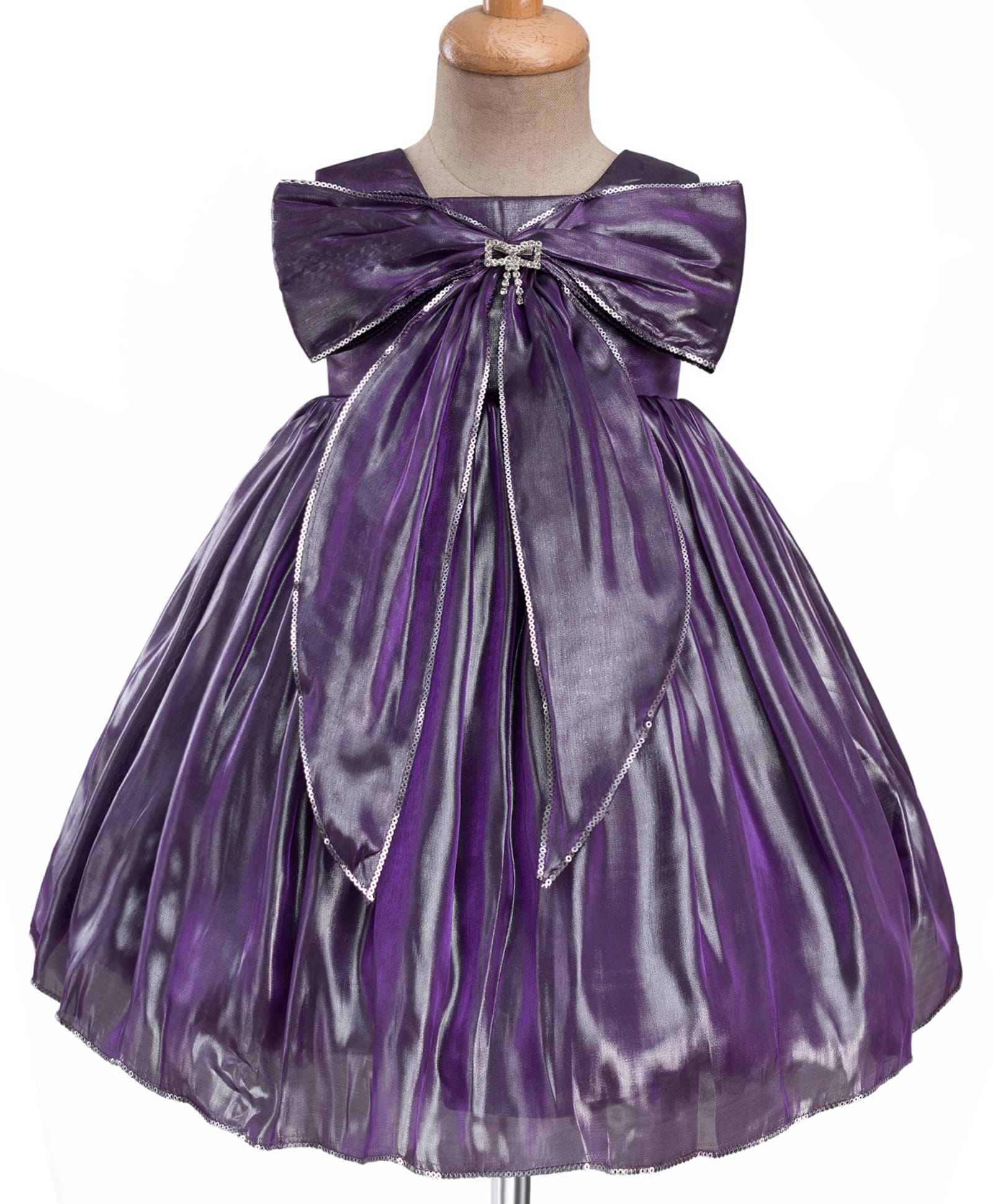 Enfance Sleeveless Stone Embellished Bow Applique Detailed Knee Length Dress - Purple-image-17