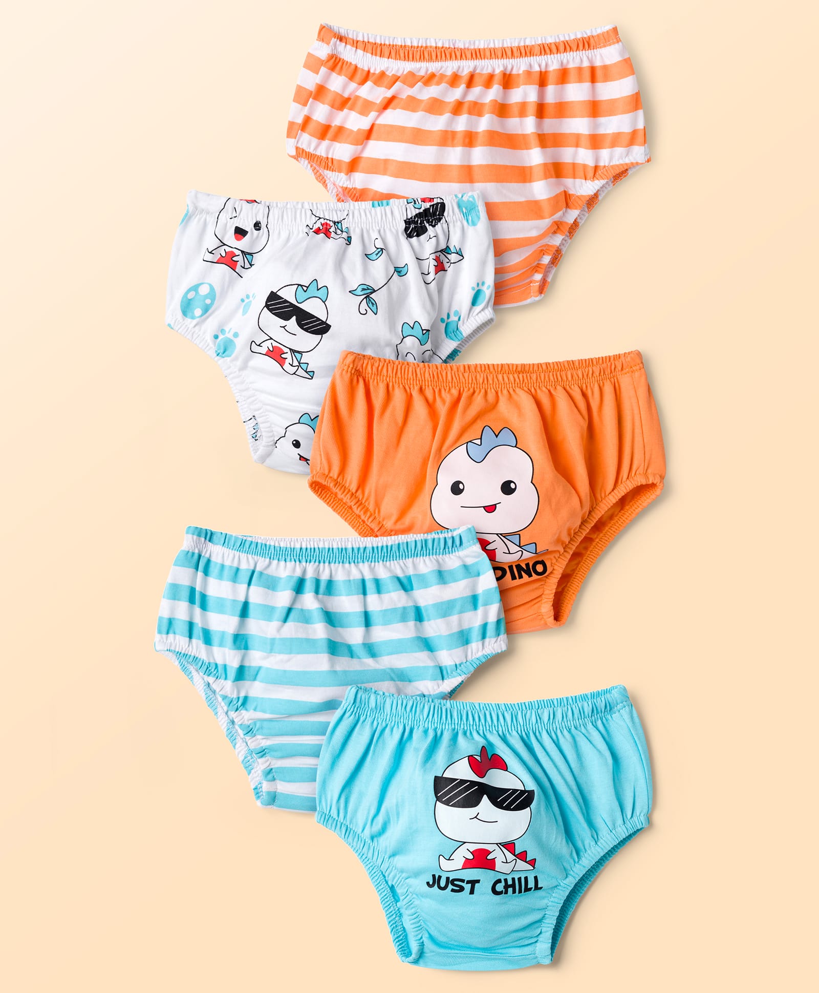Doodle Poodle 100% Cotton Knit Dino Printed & Striped Briefs Pack Of 5 - Mutlicolour-picture-39