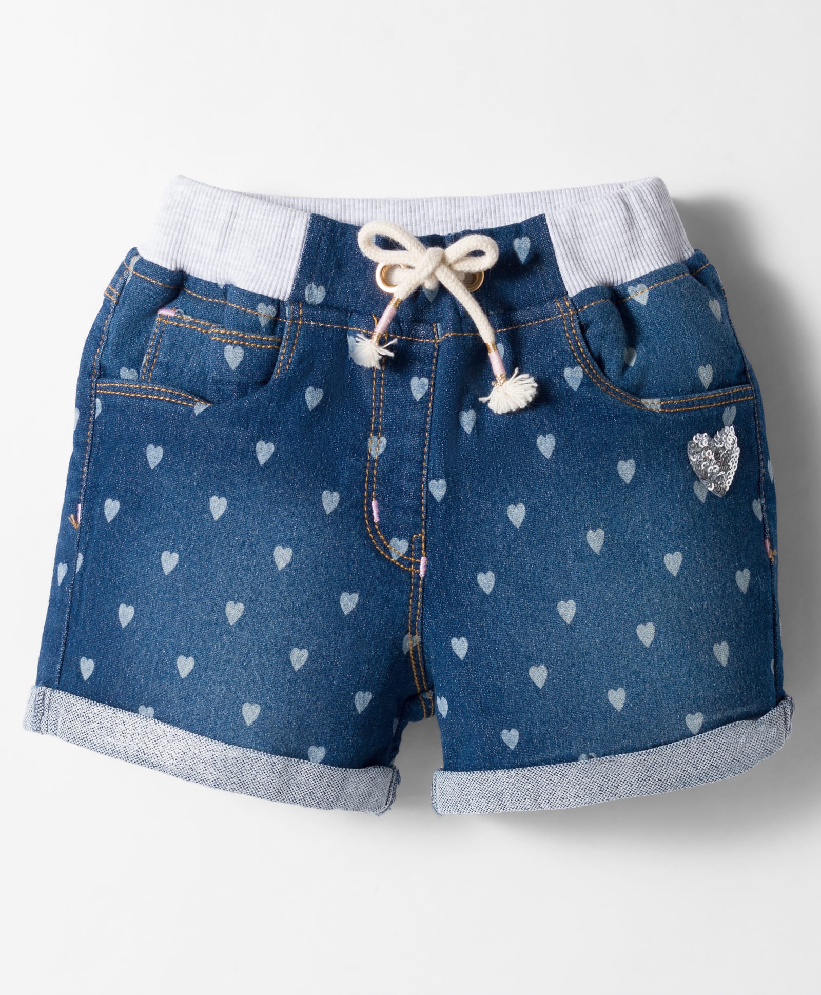 Little Kangaroos Denim Woven Knee Length Shorts with Hear Print - Blue-picture-25