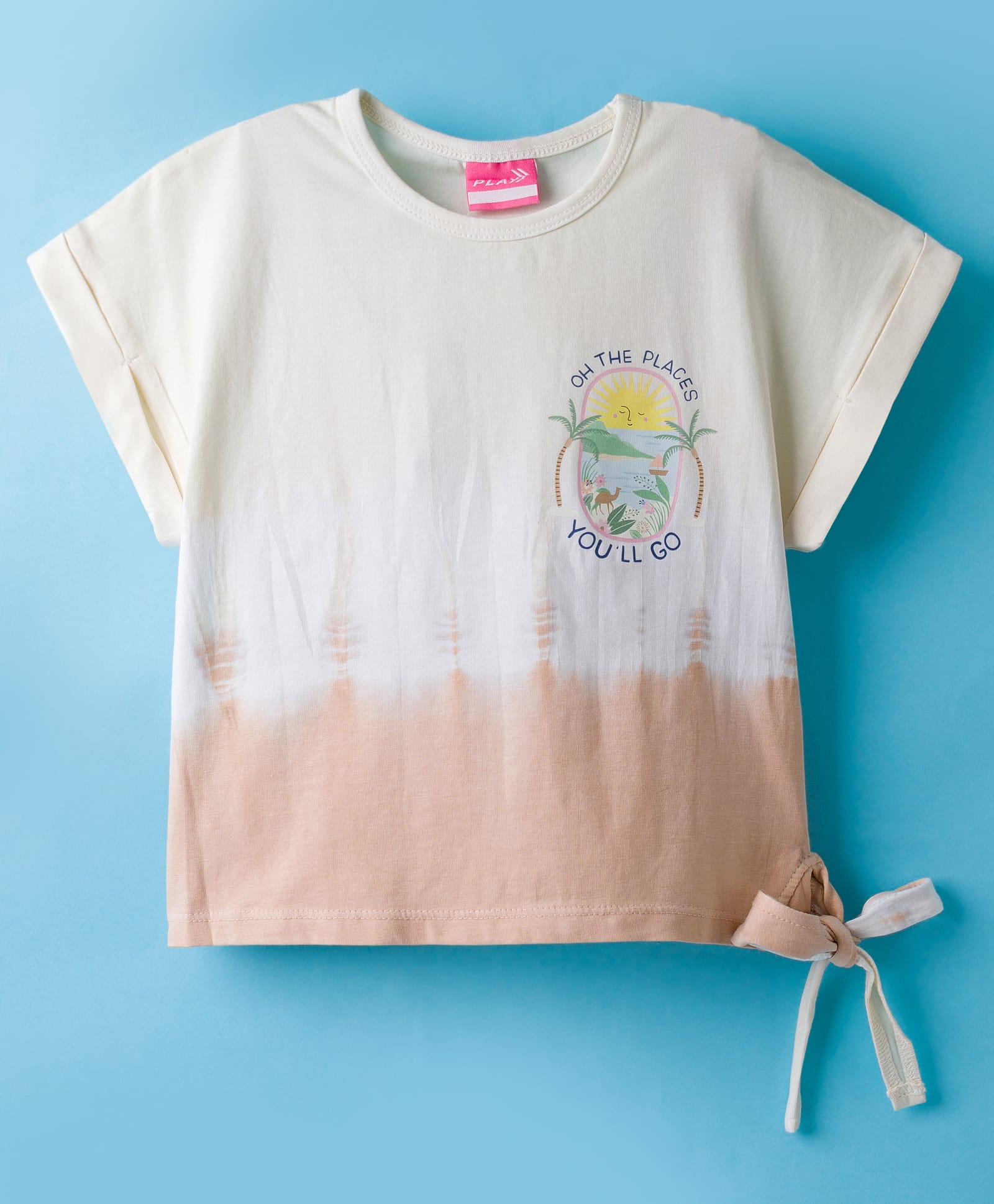 Little Kangaroos Knit Half Sleeves Top With Beach Print - Peach-picture-19