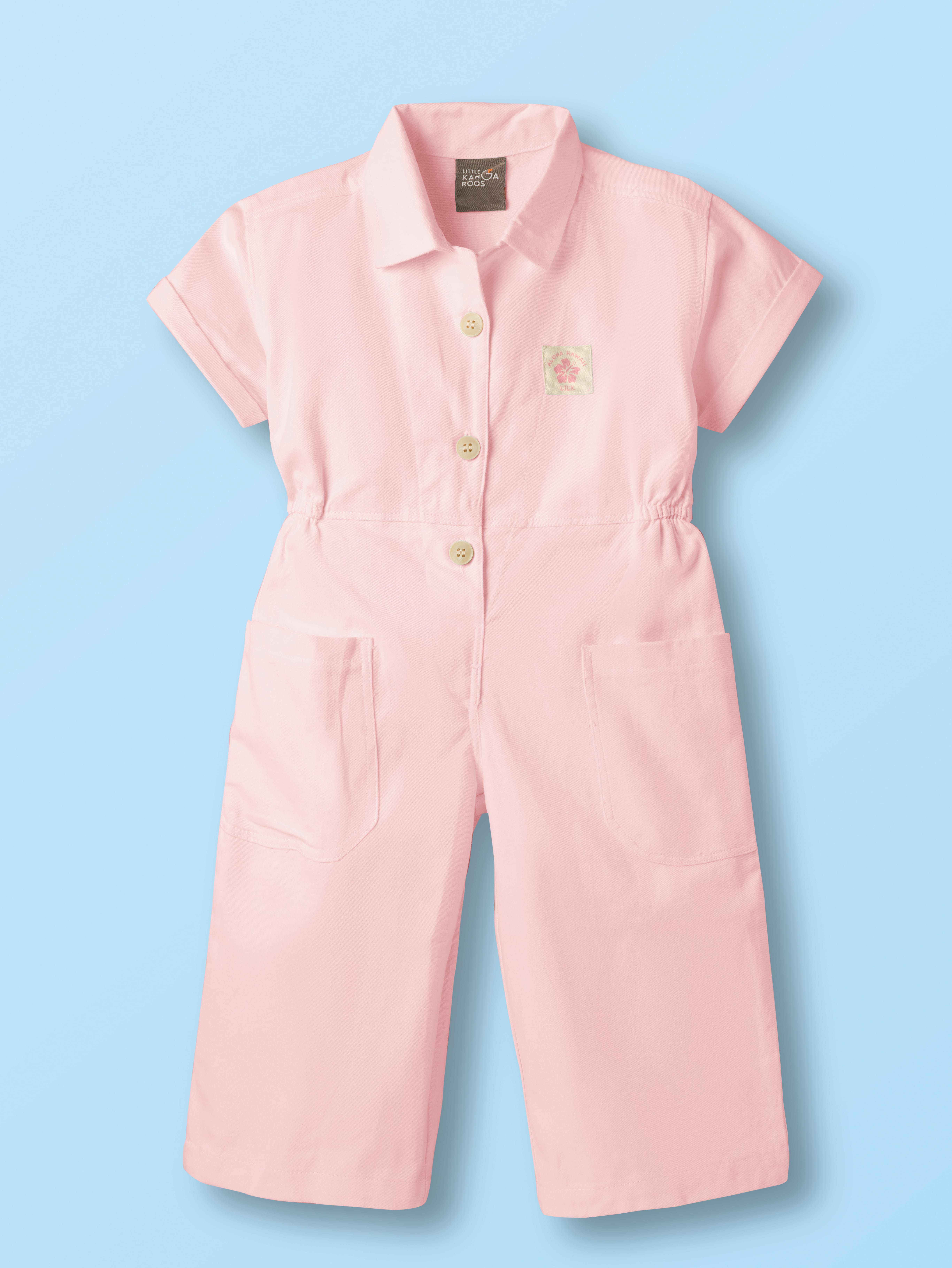 Little Kangaroos Twill Woven Half Sleeves Solid Color Jumpsuit - Pink-picture-28