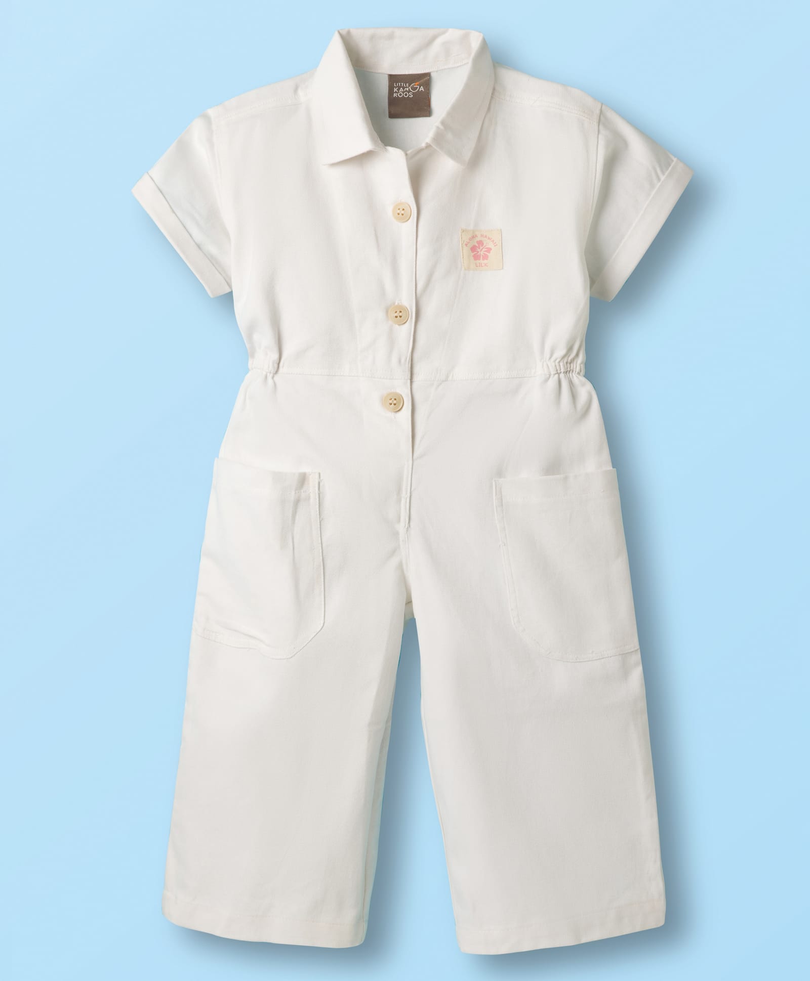 Little Kangaroos Twill Woven Half Sleeves Solid Color Jumpsuit - White-picture-18
