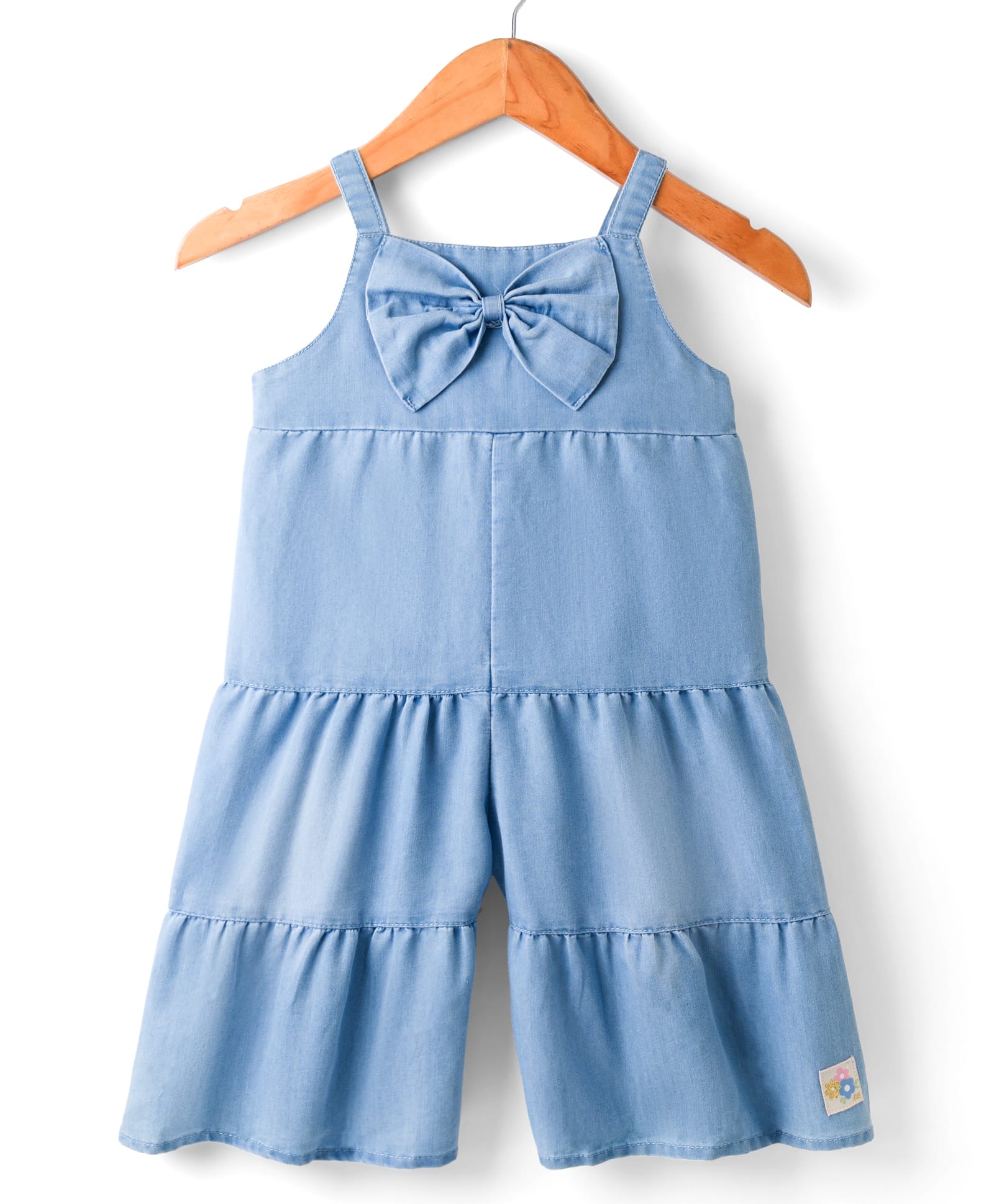 Little Kangaroos Denim Woven Sleeveless Jumpsuit With Bow Applique - Light Blue-picture-15