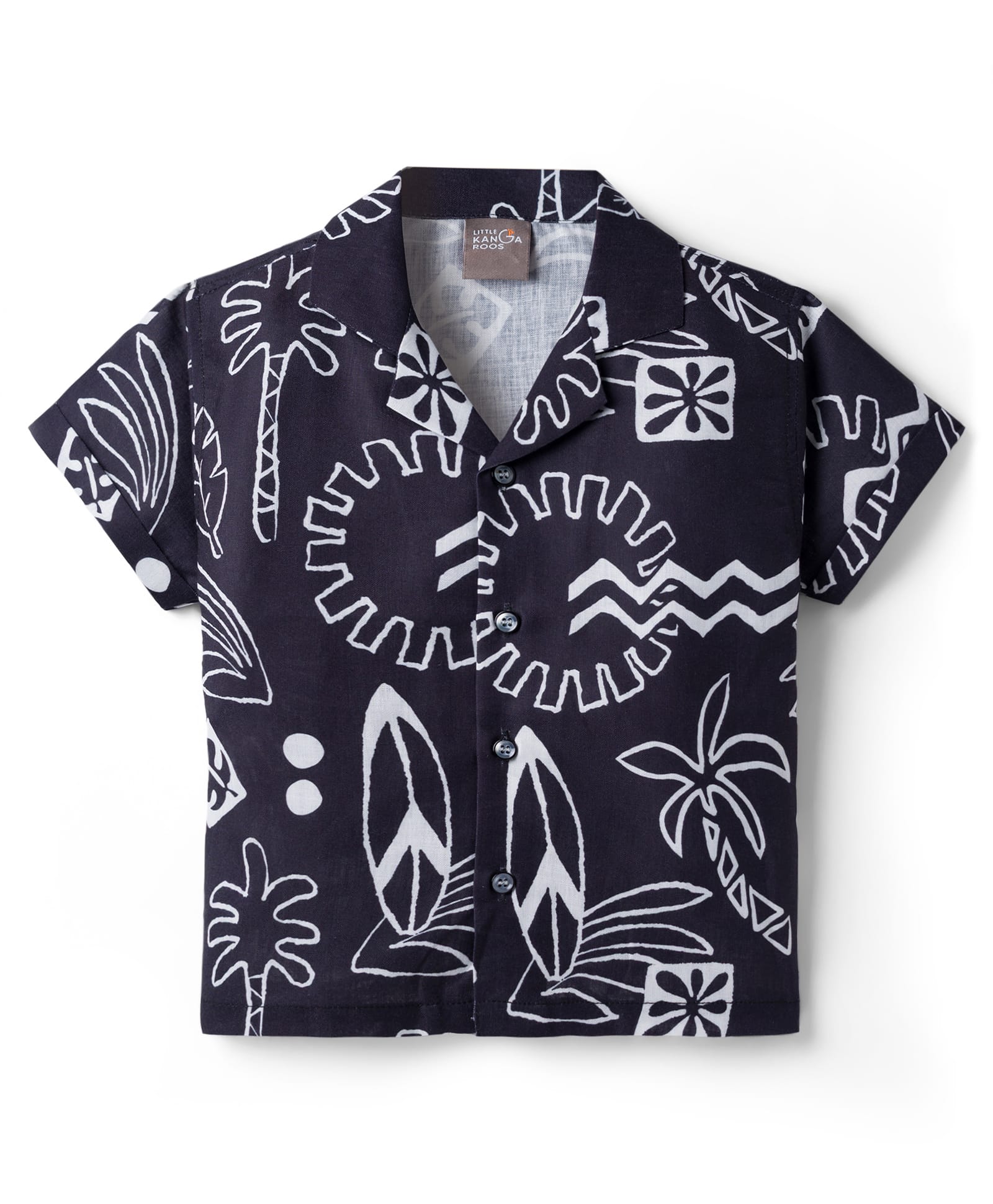 Little Kangaroos Cotton Woven Half Sleeves Shirt With Tree Print - Black-picture-15