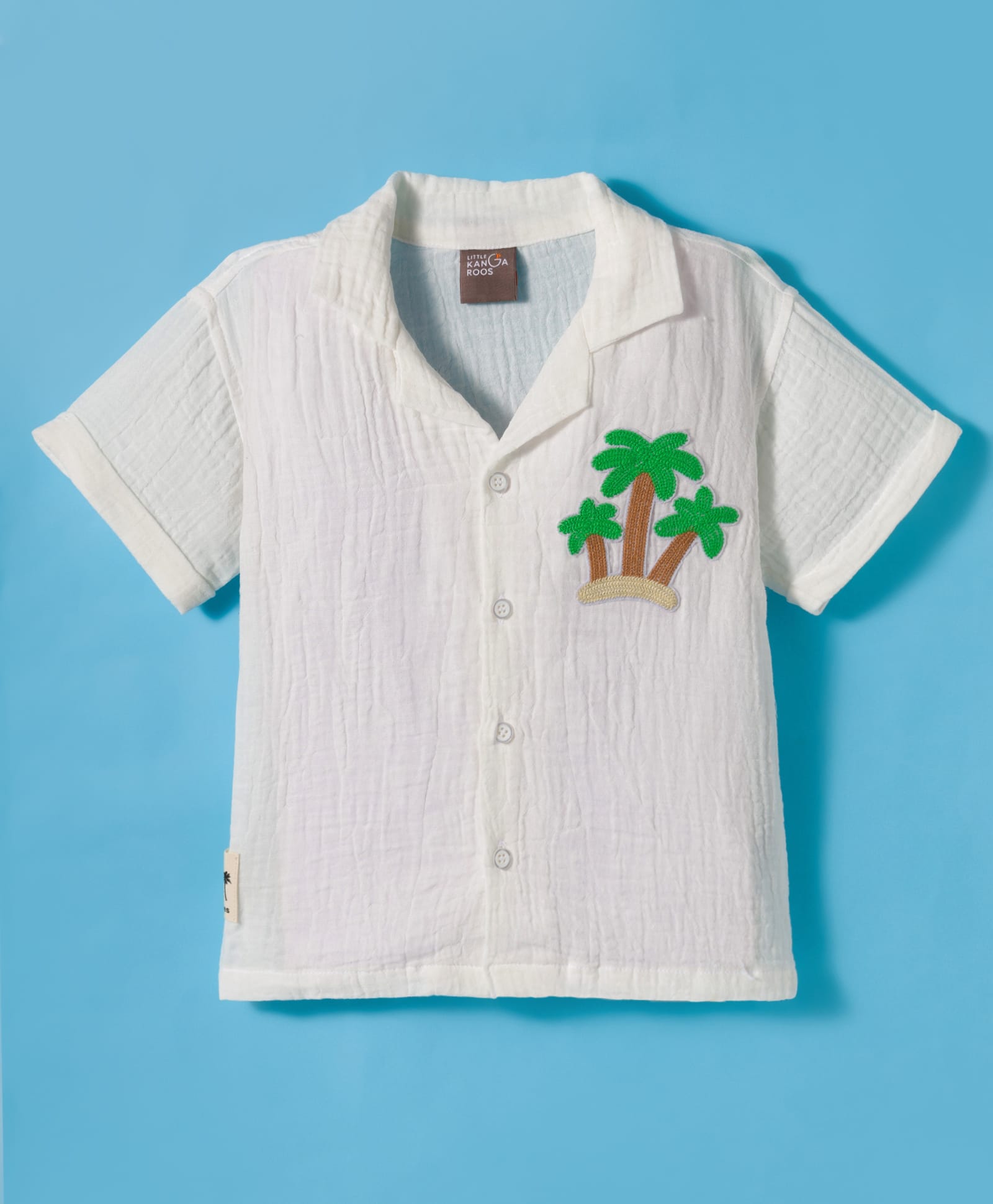 Little Kangaroos Cotton Woven Half Sleeves Shirt With Tree Embriodery - White-picture-13