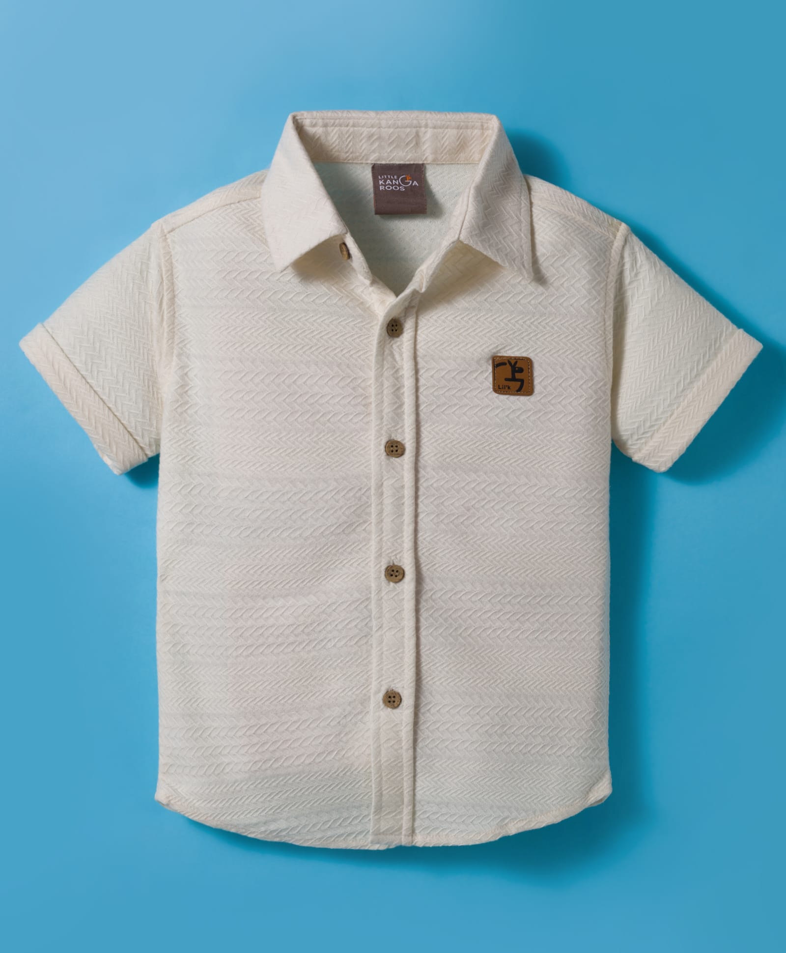 Little Kangaroos Cotton Woven Half Sleeves Shirt With Textured Design - Beige-picture-16