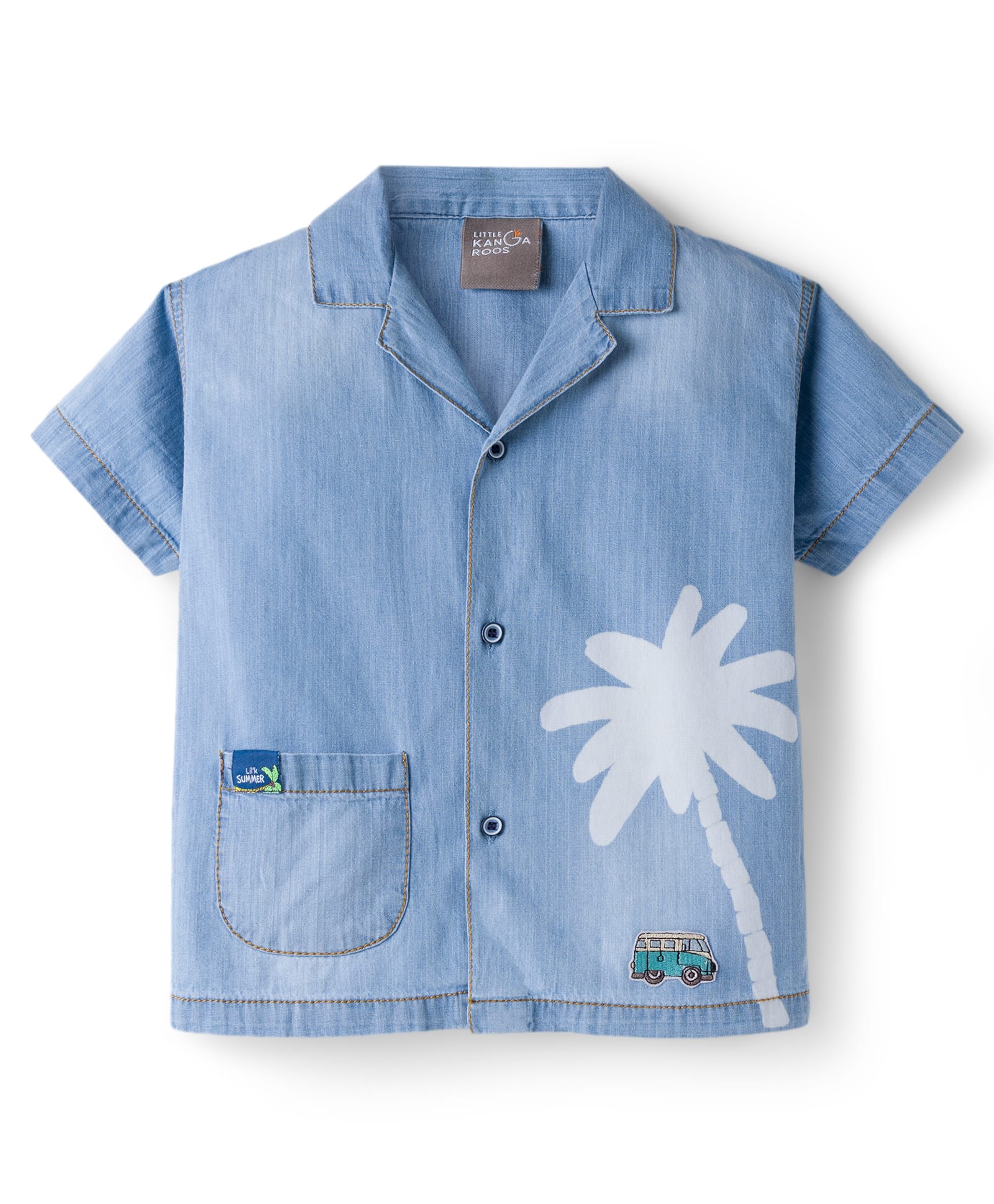 Little Kangaroos Denim Woven Half Sleeves Shirt With Floral Print - Blue-image-19