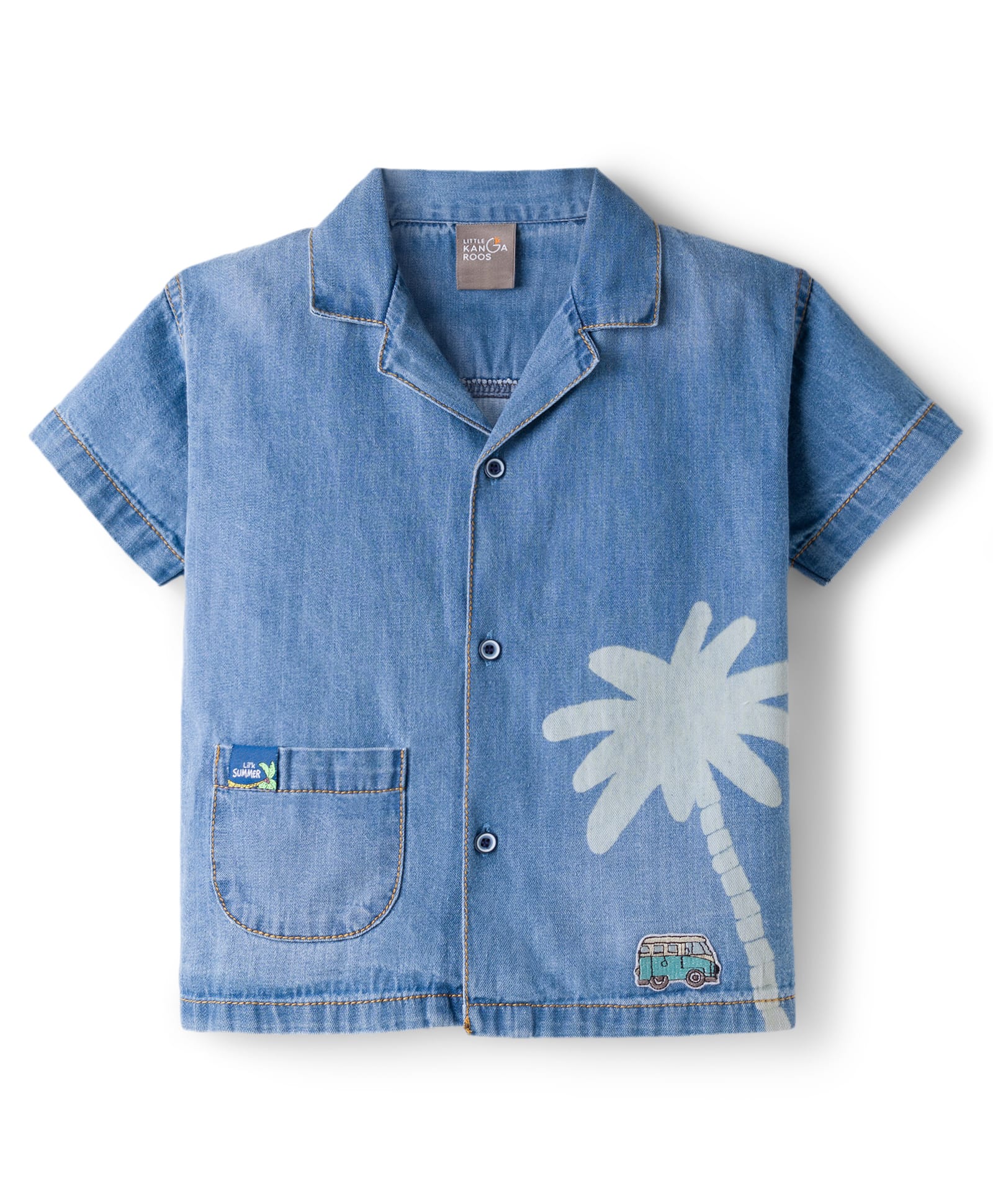 Little Kangaroos Denim Woven Half Sleeves Shirt With Floral Print - Blue-picture-36