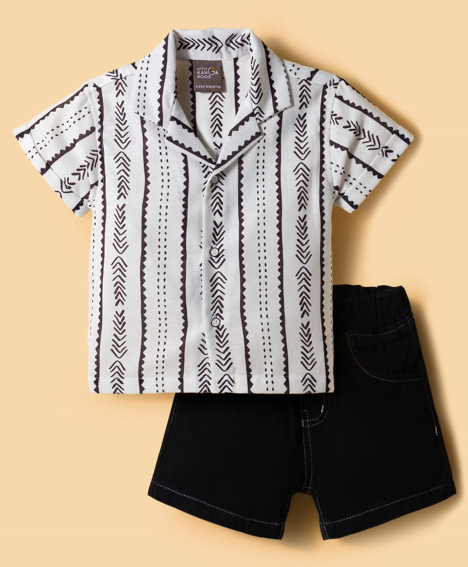 Little Kangaroos Cotton Woven Half Sleeves Printed Shirt & Shorts Set -Black-picture-35