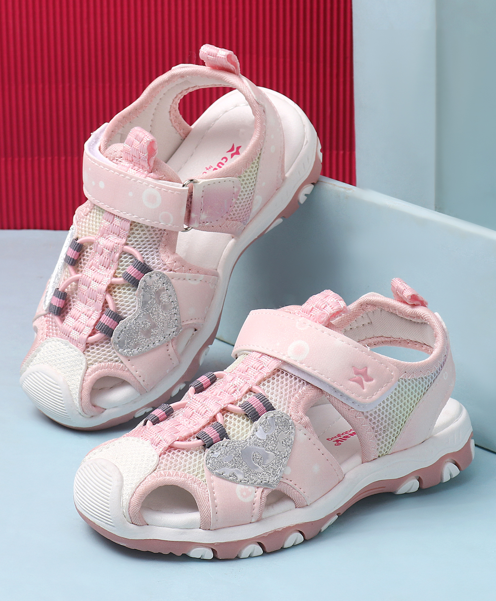 Cute Walk by Babyhug Velcro Closure Sandals With Heart Applique - Pink-picture-14