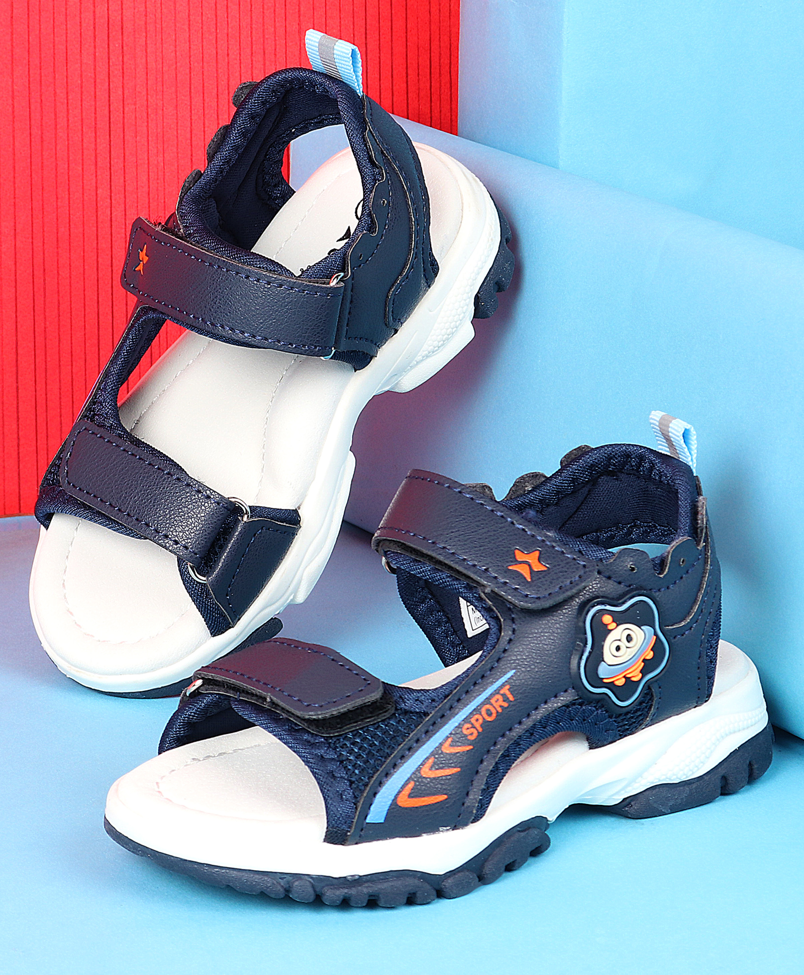 Cute Walk by Babyhug Velcro Closure Sandals with Space Theme Print & Applique - Navy Blue-image-40