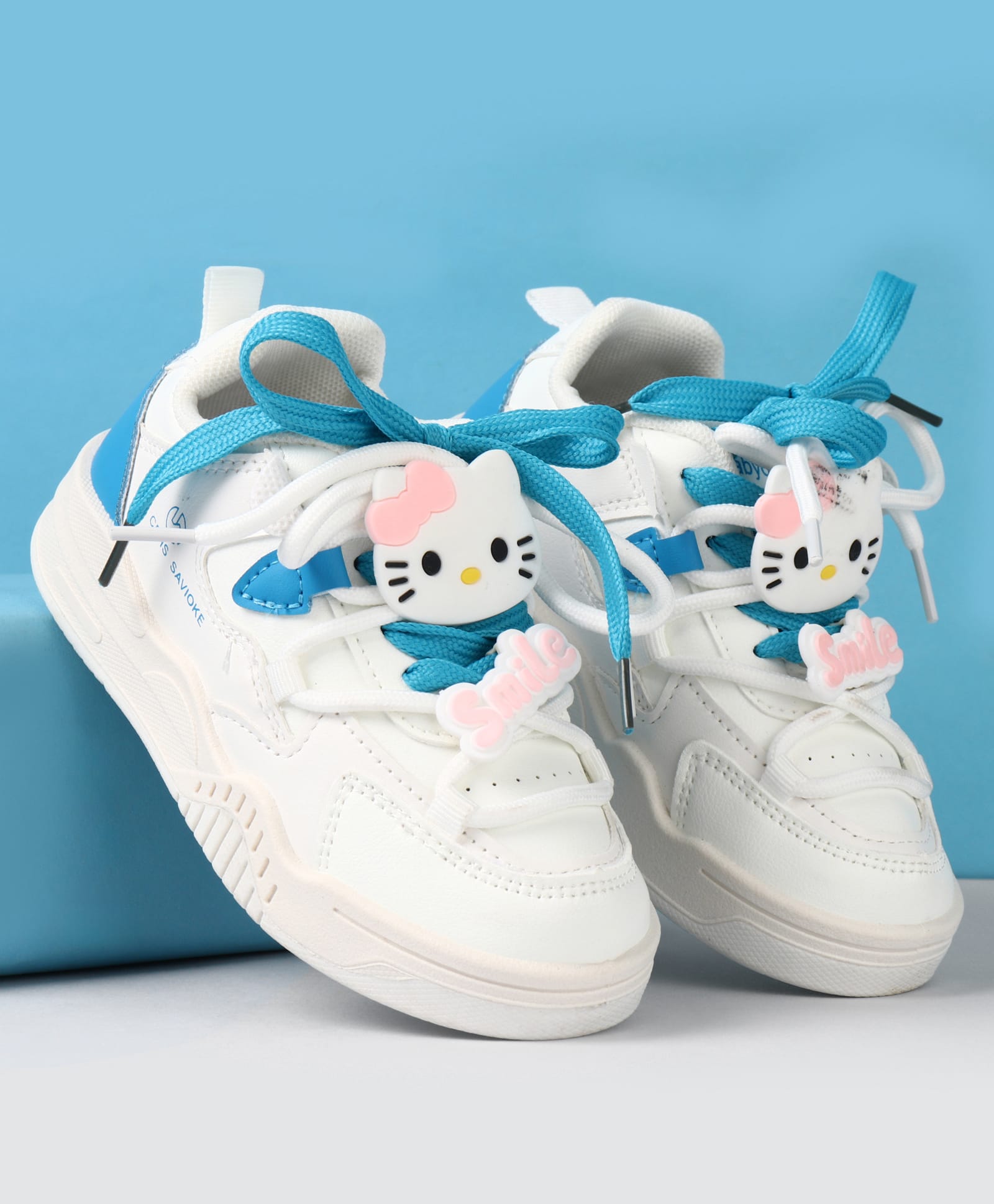 Babyoye Lace Up Casual Shoes With Hello Kitty Applique - Blue-image-13