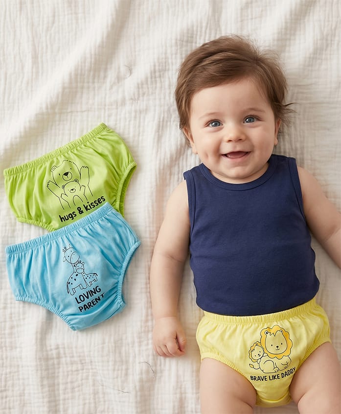 Doodle Poodle 100% Cotton Knit Animal Printed Briefs Pack Of 3 - Light Blue Yellow & Lime Green-image-14