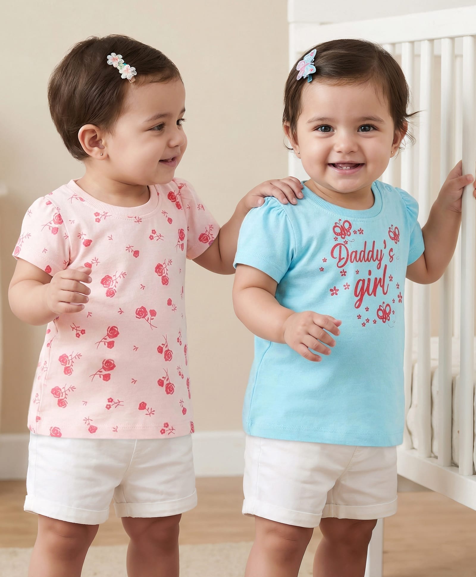 Doodle Poodle 100% Cotton Single Jersey Knit Half Sleeves T-Shirt With Floral Print Pack Of 2 - Pink & Light Blue-image-46