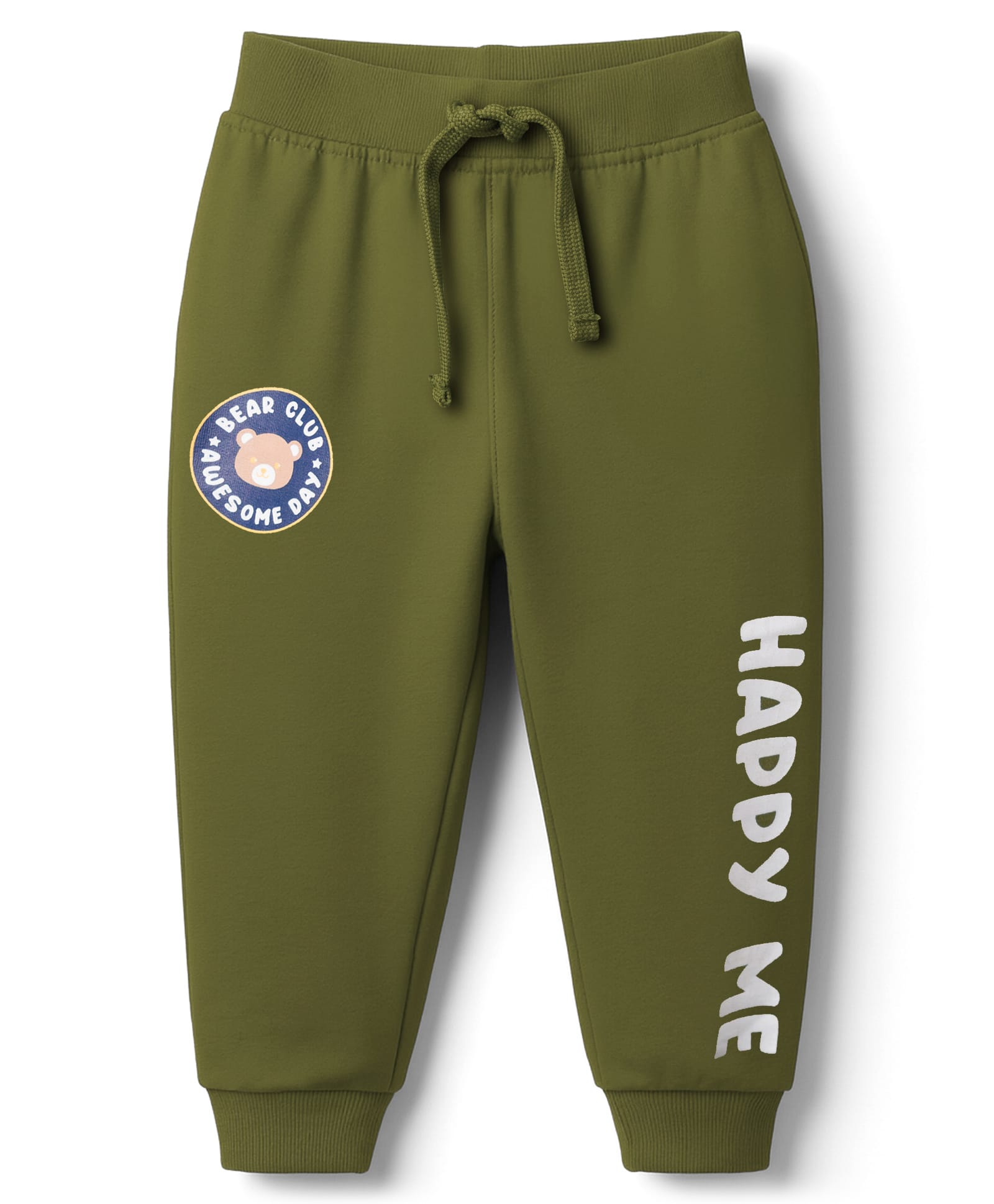 Babyhug Terry Knit Full Length Lounge Pant With Happy Me Print - Olive Green-picture-13