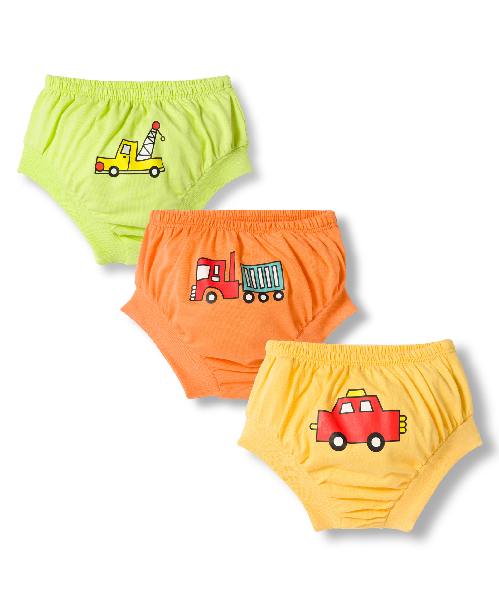 Doodle Poodle 100% Cotton Knit Vehicles Printed Briefs Pack Of 3 - Yellow Orange & Lime Green-picture-16