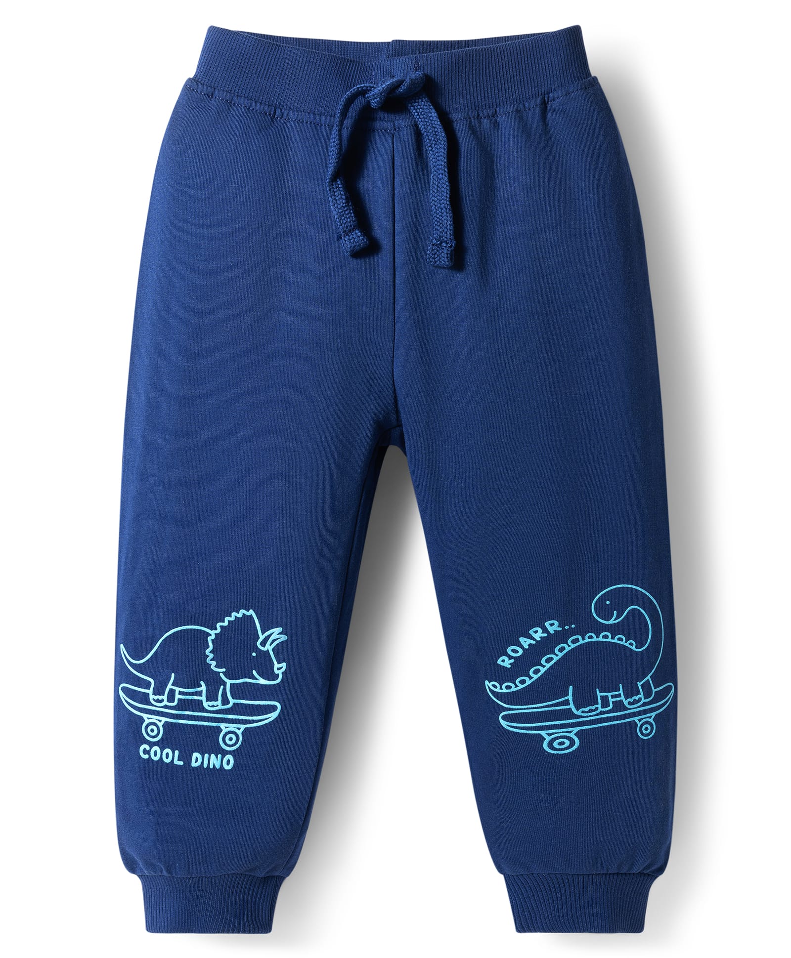 Babyhug Cotton Terry Knit Full Length Lounge Pant With Dino Print - Navy Blue-picture-11