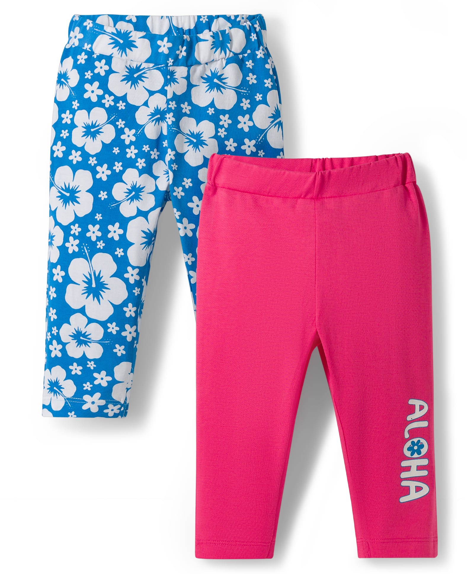 Doodle Poodle Cotton Knit Full Length Leggings With Floral Print Pack of 2 - Dark Pink & Blue-picture-48