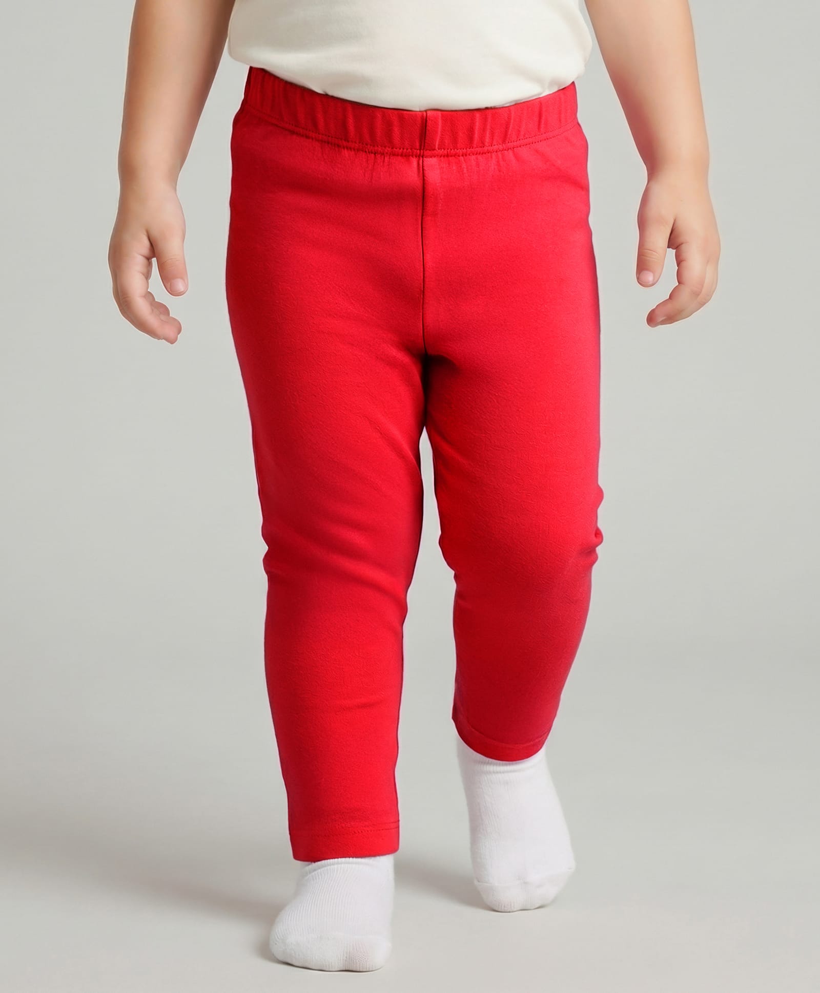 Babyhug Cotton Lycra Knit Full Length Solid Color Legging - Red-image-35