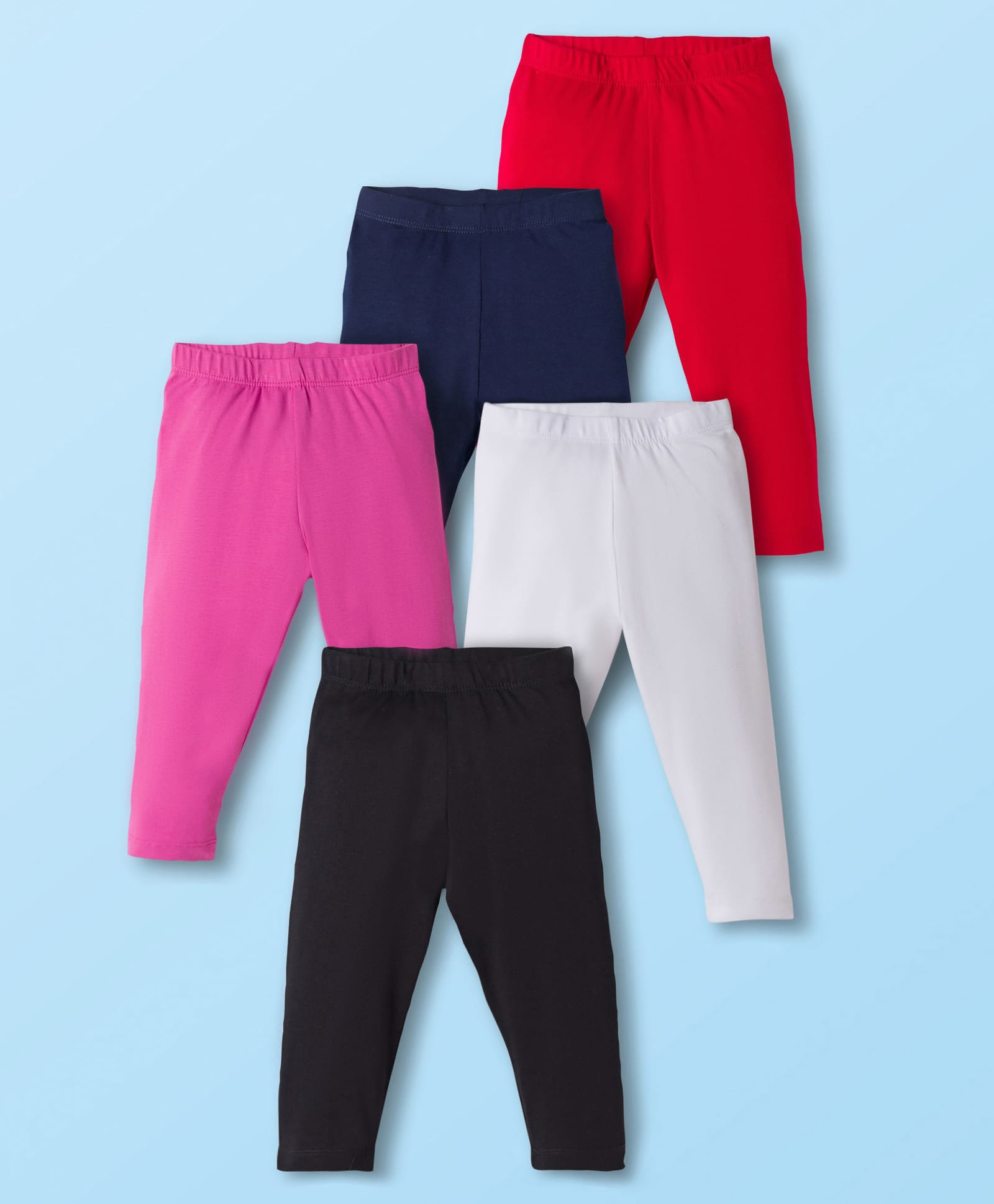 Babyhug Cotton Lycra Knit Full Length Solid Color Leggings Pack of 5 -Multicolor-image-23