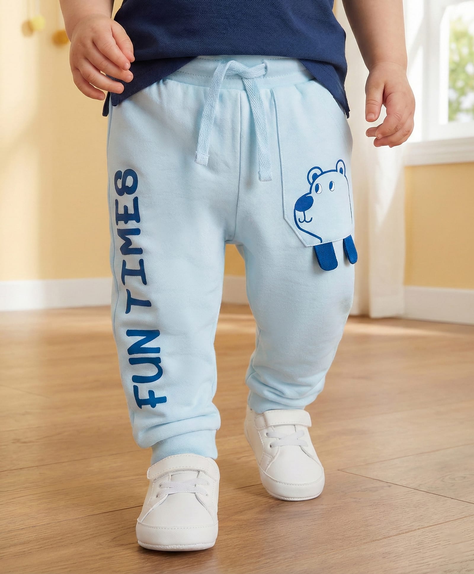 Babyoye 100% Cotton Knit Full Length Animal Printed Lounge Pant - Light Blue