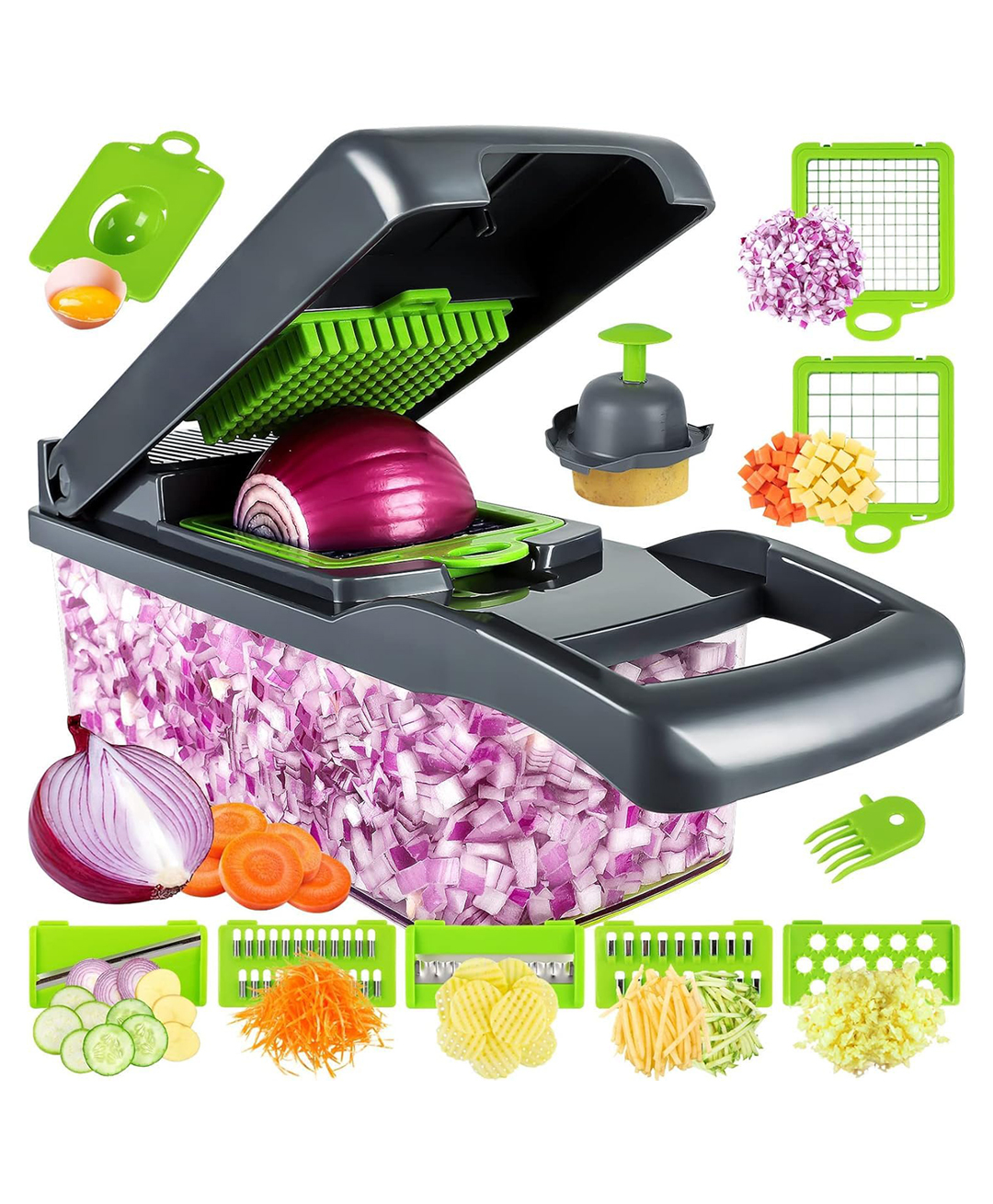 ADKD Multifunction Vegetable Chopper Slicer Cutter With Container 14-in-1 Onion & Veggie Cutter, Slicer, Grater & Dicer For Kitchen (Random Color)