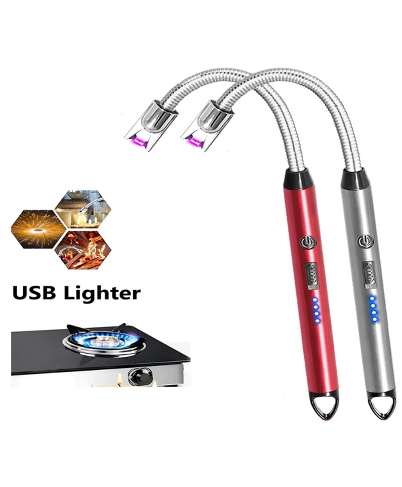 ADKD Electric USB Rechargeable Flameless Lighter with 360° Flexible Neck - Windproof, Butane-Free, Arc Pulse Ignition for Kitchen, BBQ, Gas Stove (Random Color)-picture-7