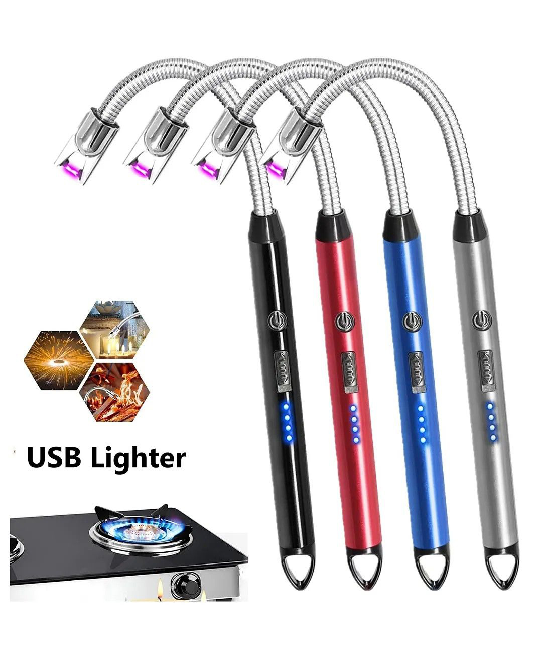 ADKD Electric USB Rechargeable Flameless Lighter with 360° Flexible Neck - Windproof, Butane-Free, Arc Pulse Ignition for Kitchen, BBQ, Gas Stove (Random Color)-image-2