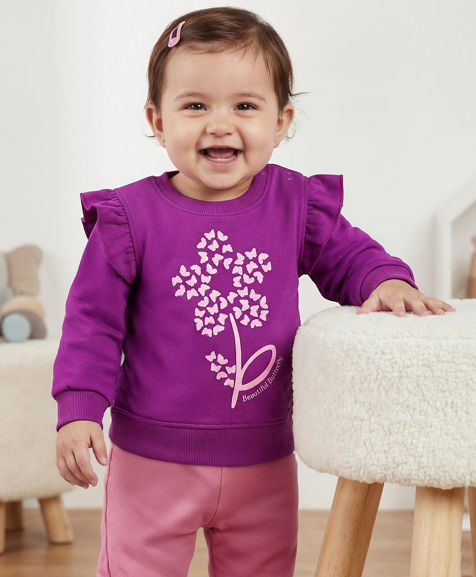 Doodle Poodle 100% Cotton Looper Knit Full Sleeves Sweatshirt With Floral Print - Purple-picture-4