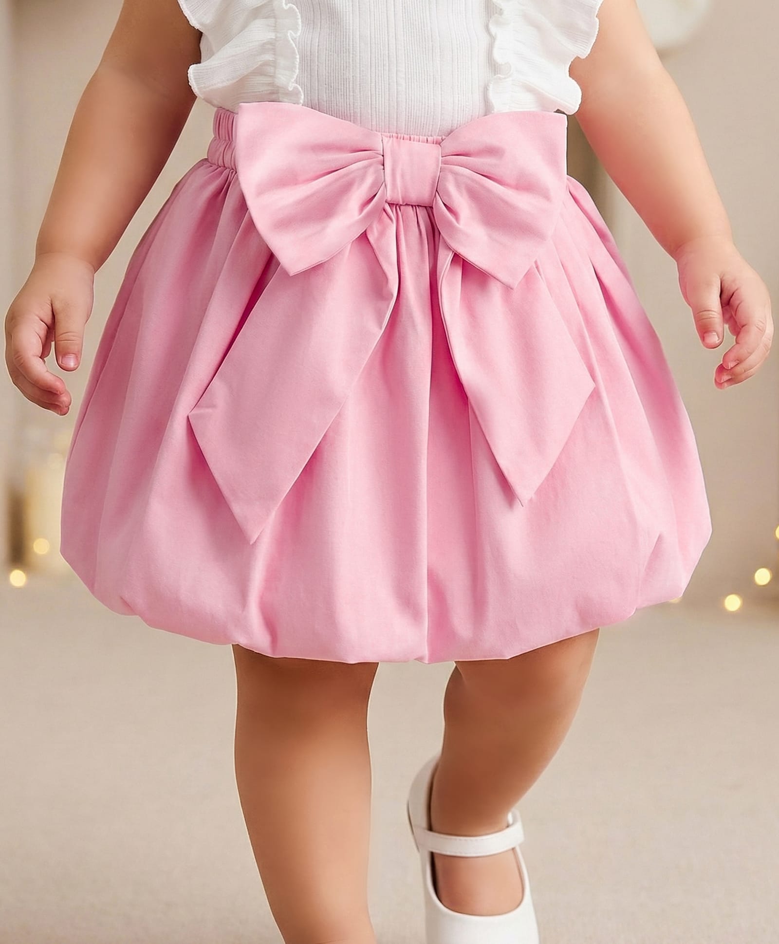 Babyoye Cotton Satin Woven Solid Color Skirt with Bow Applique - Pink-image-24